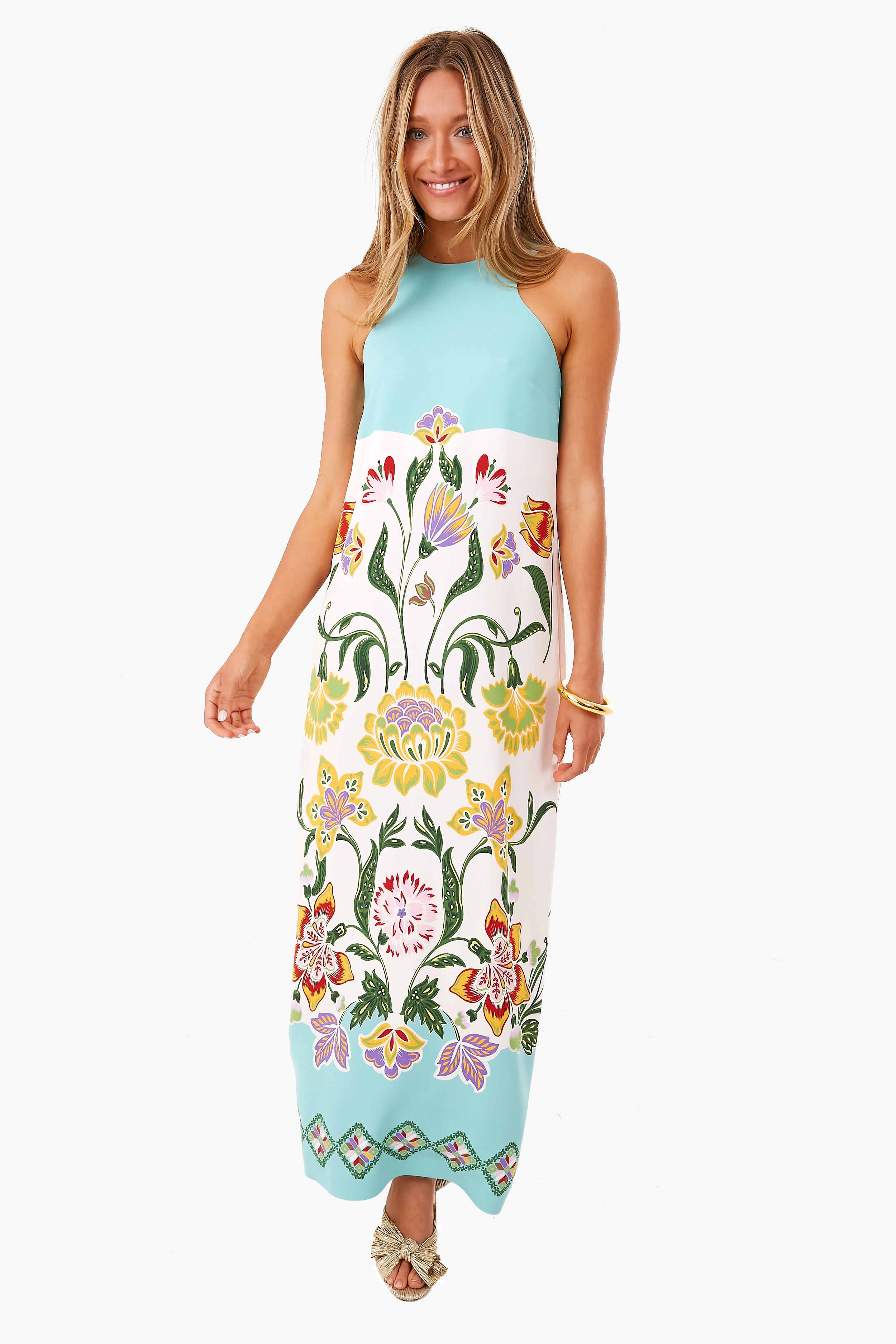 Folk Flowers Azzurro Racer Dress-Charming Tale Store