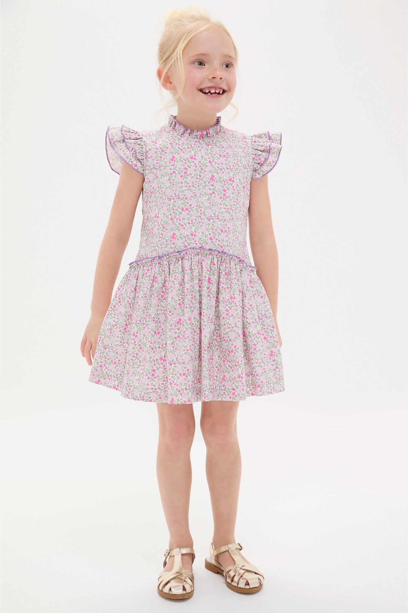 Fuschia Floral Filomena Drop Waist Dress-Charming Tale Store