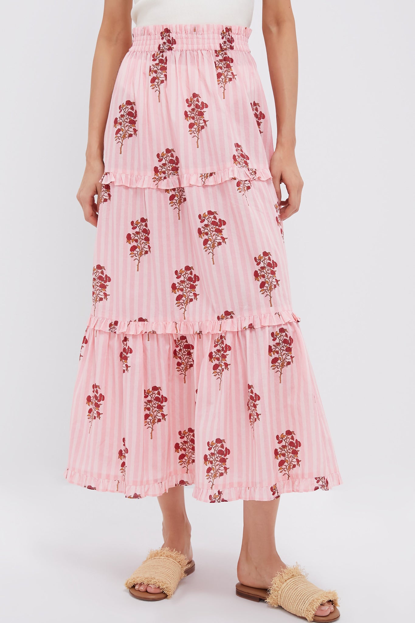 Blush Striped Bouquet Prado Skirt-Charming Tale Store