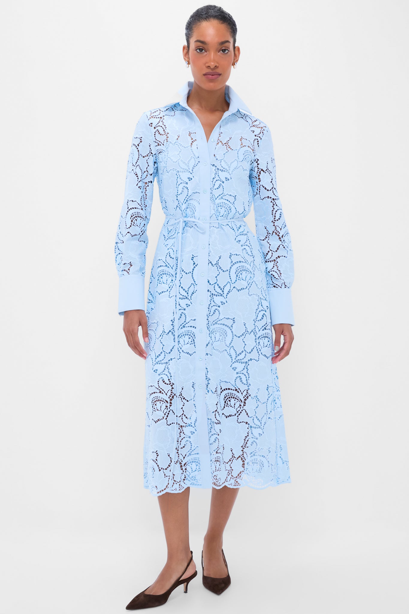 Dream Blue Long Sleeve Shirt Dress-Charming Tale Store