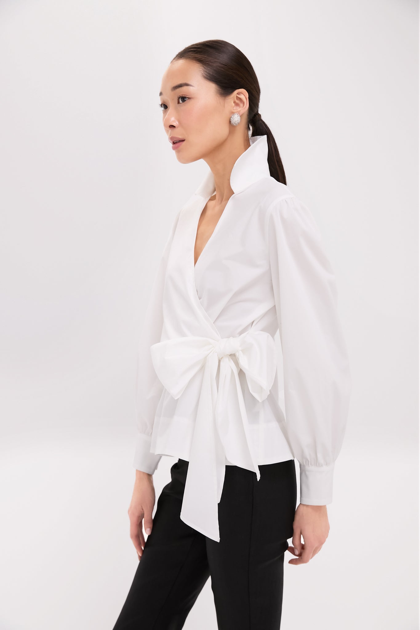 White Tie Front Bow Bea Blouse-Charming Tale Store