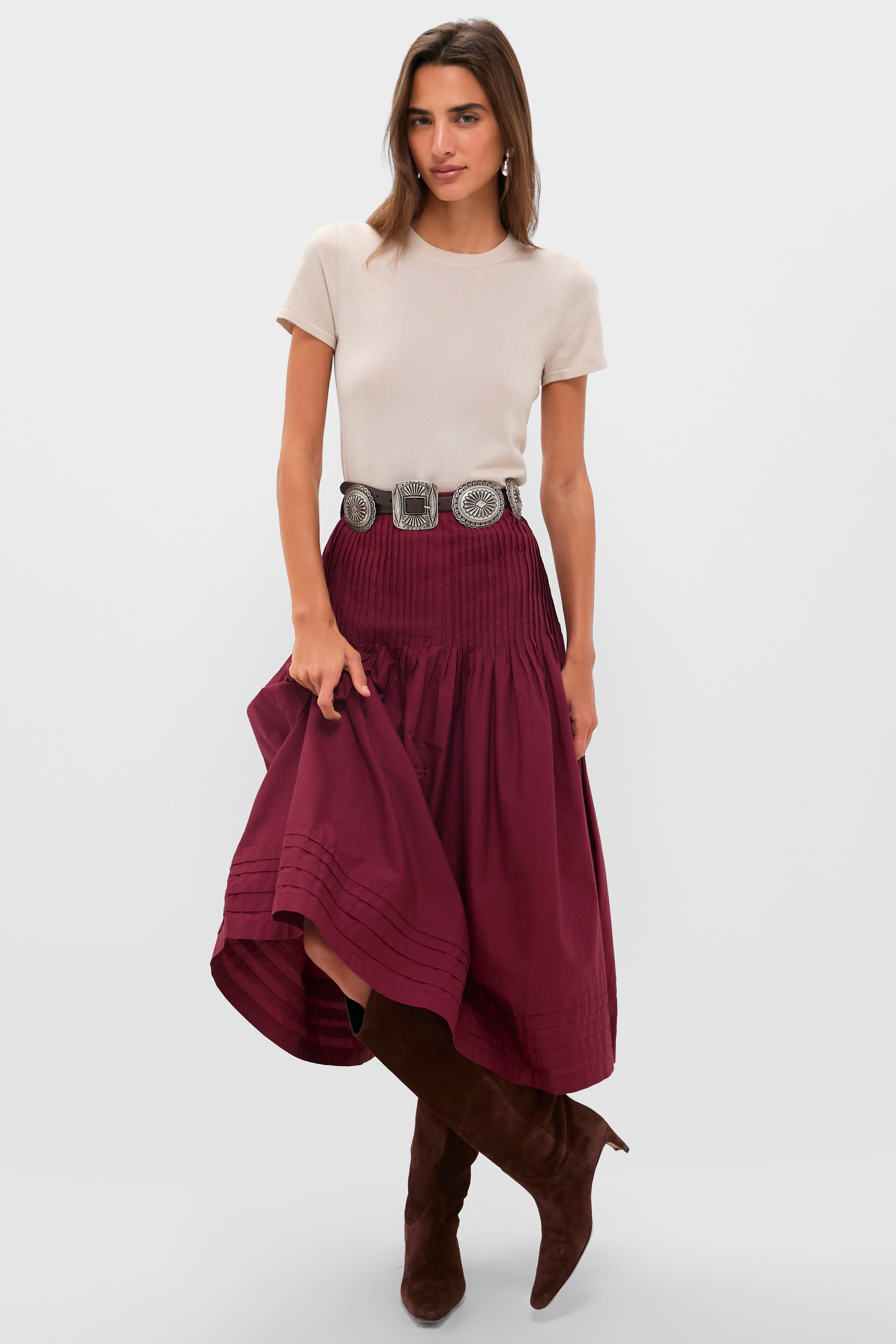 Bordeaux Rosa Midi Skirt-Charming Tale Store