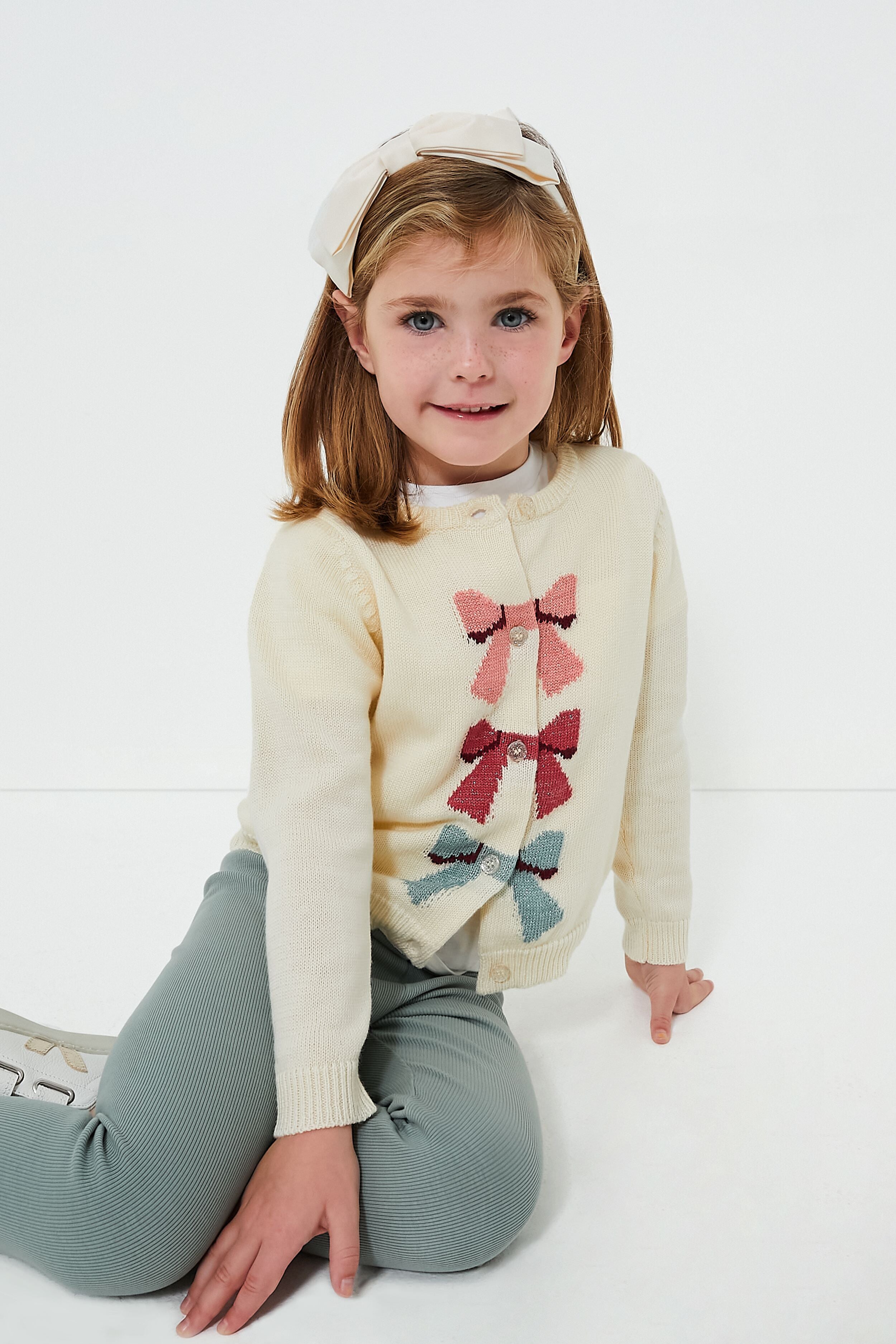 Cream Bows Girls Maude Sweater-Charming Tale Store