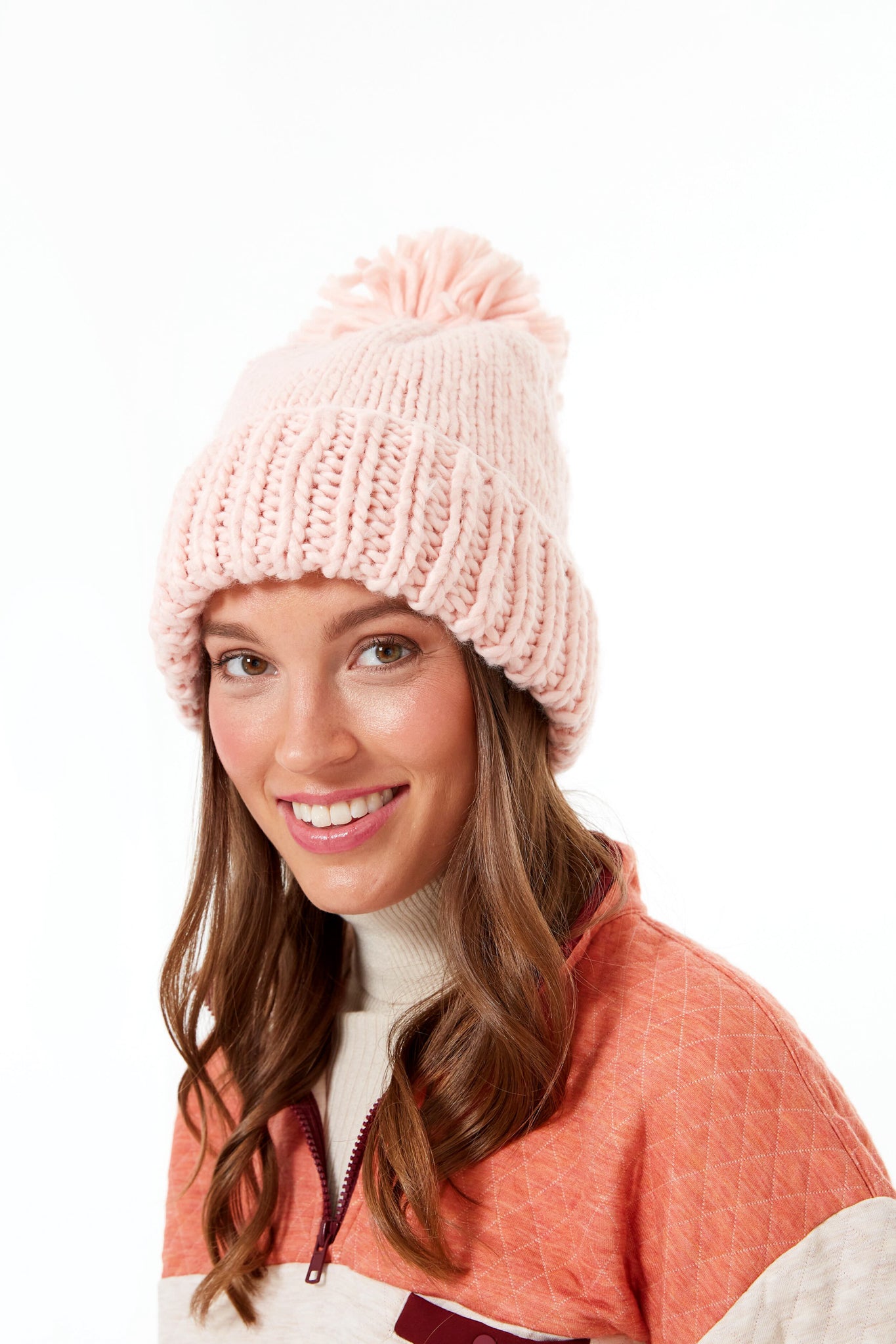 Blush Hand Knitted Basic Pom Hat-Charming Tale Store