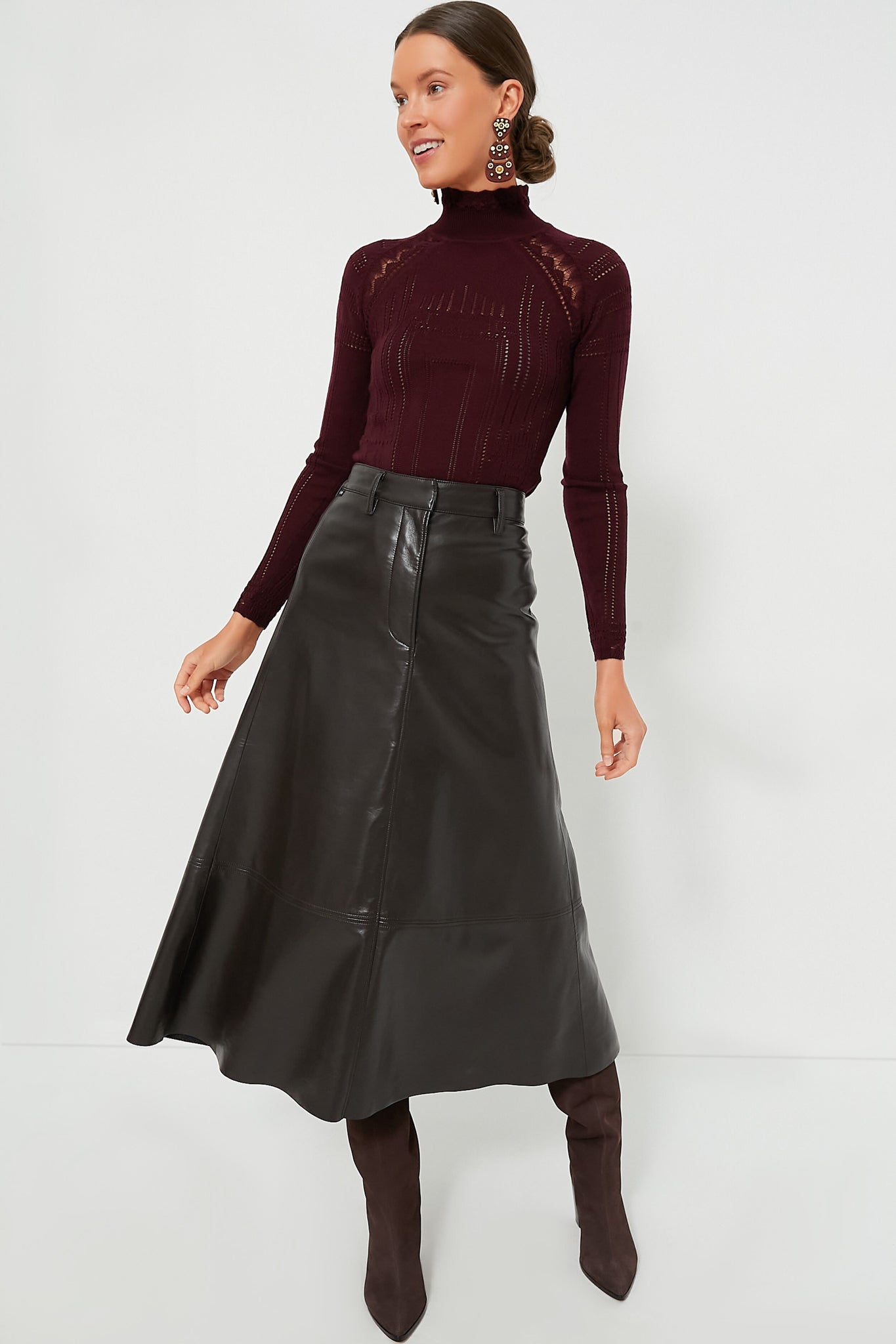 Chocolate Cassia Leather Skirt-Charming Tale Store