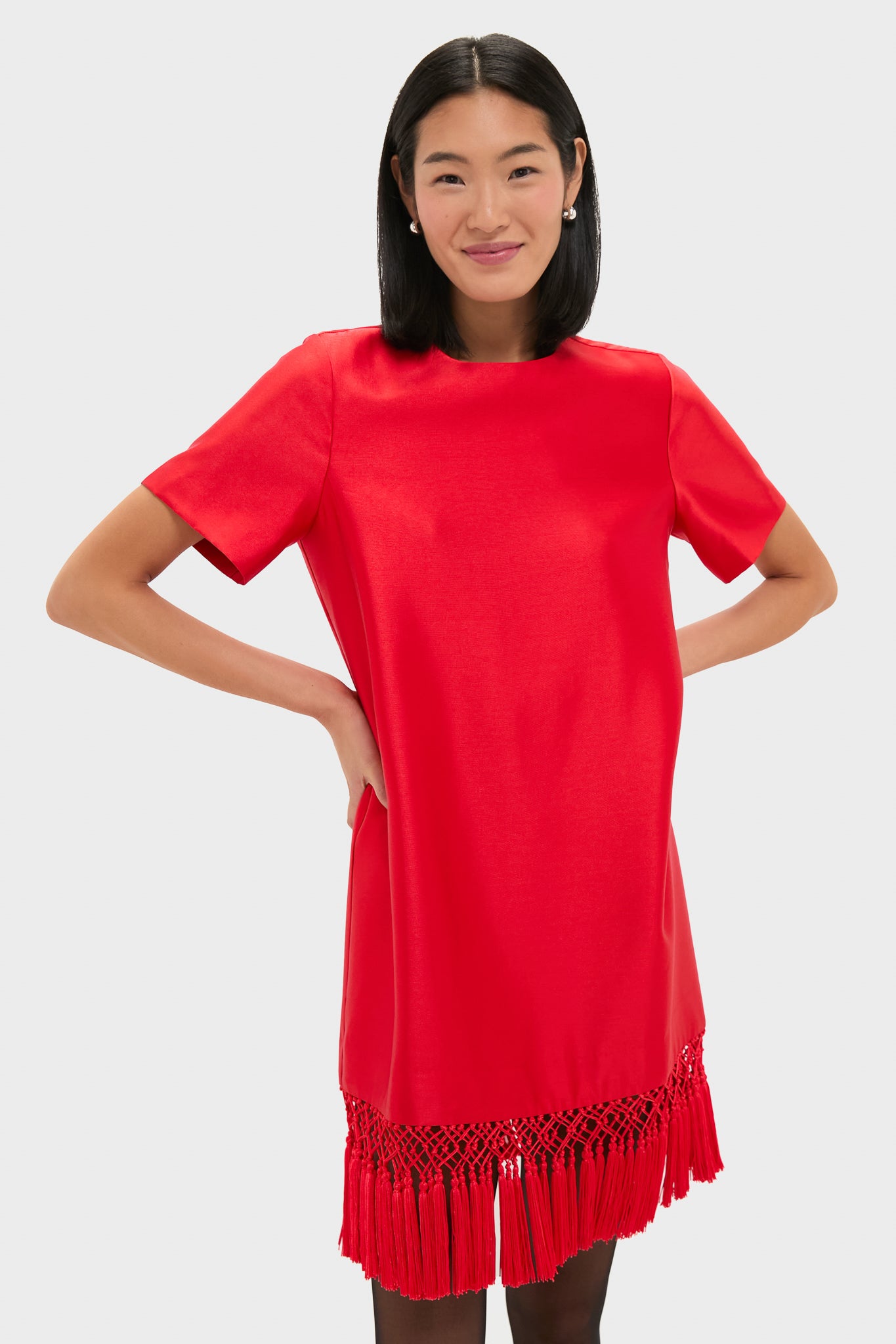 Red Dupioni Tassel Downing Dress-Charming Tale Store