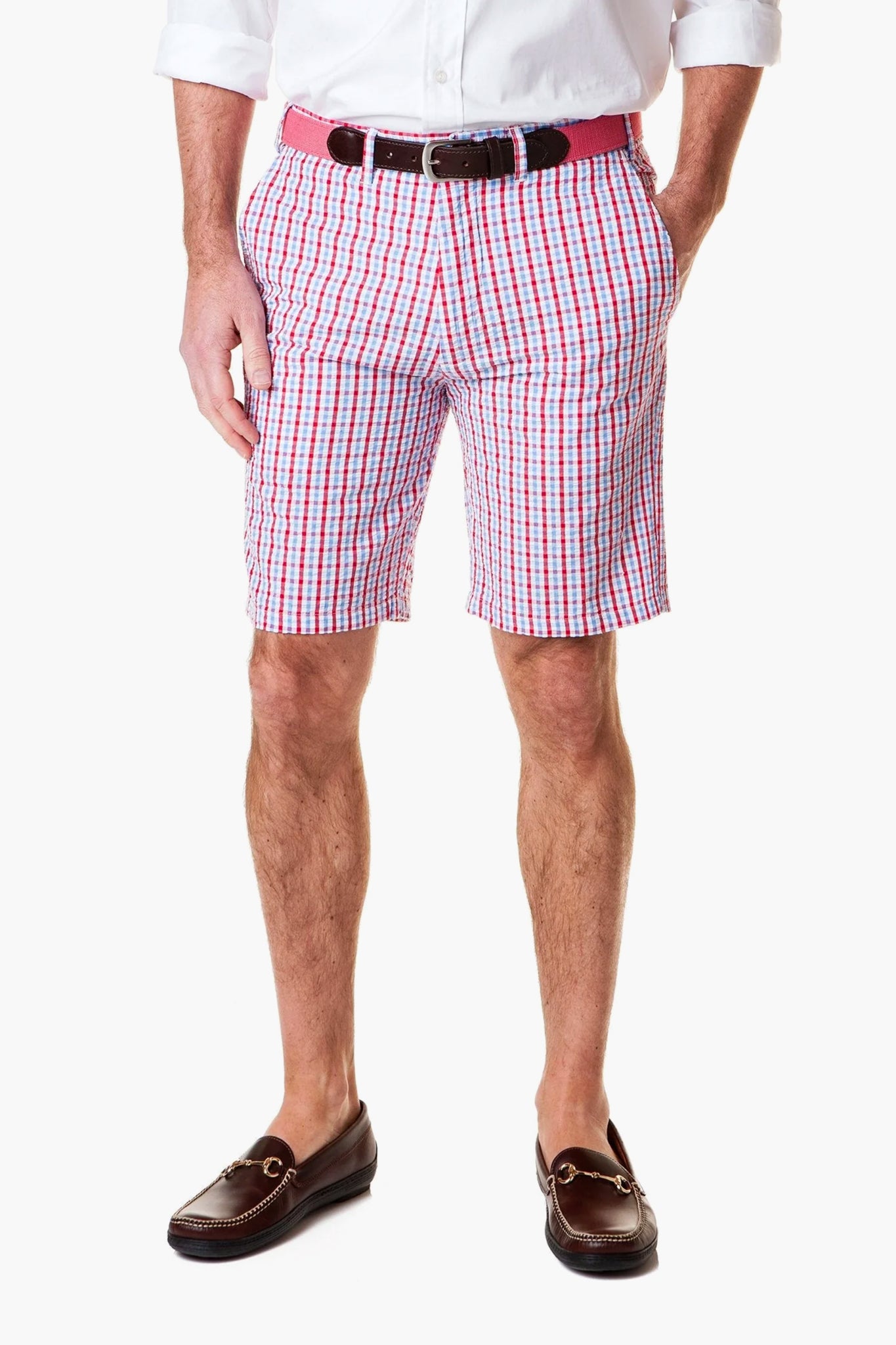 Red White and Blue Seersucker Check Shorts-Charming Tale Store