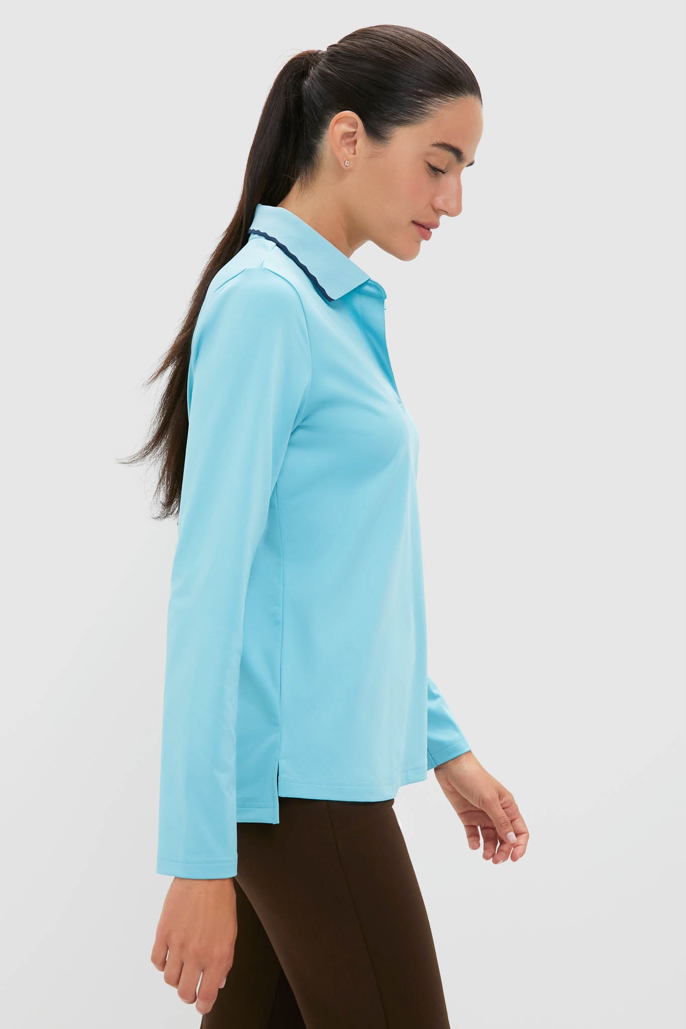 Bright Blue Long Sleeve Performance Jersey Caroline Polo-Charming Tale Store