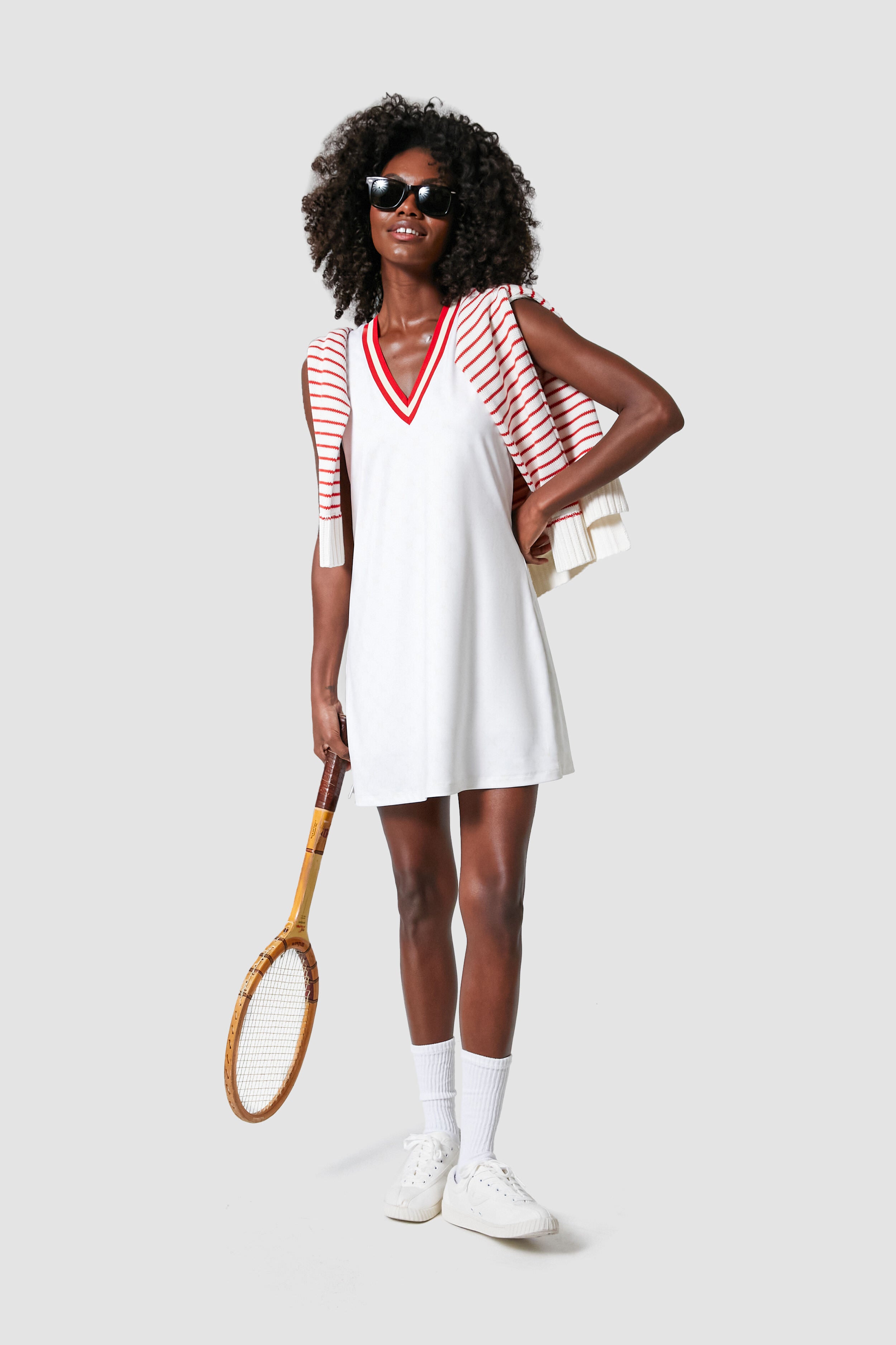 White and Retro Red Suzanne Tennis Dress-Charming Tale Store