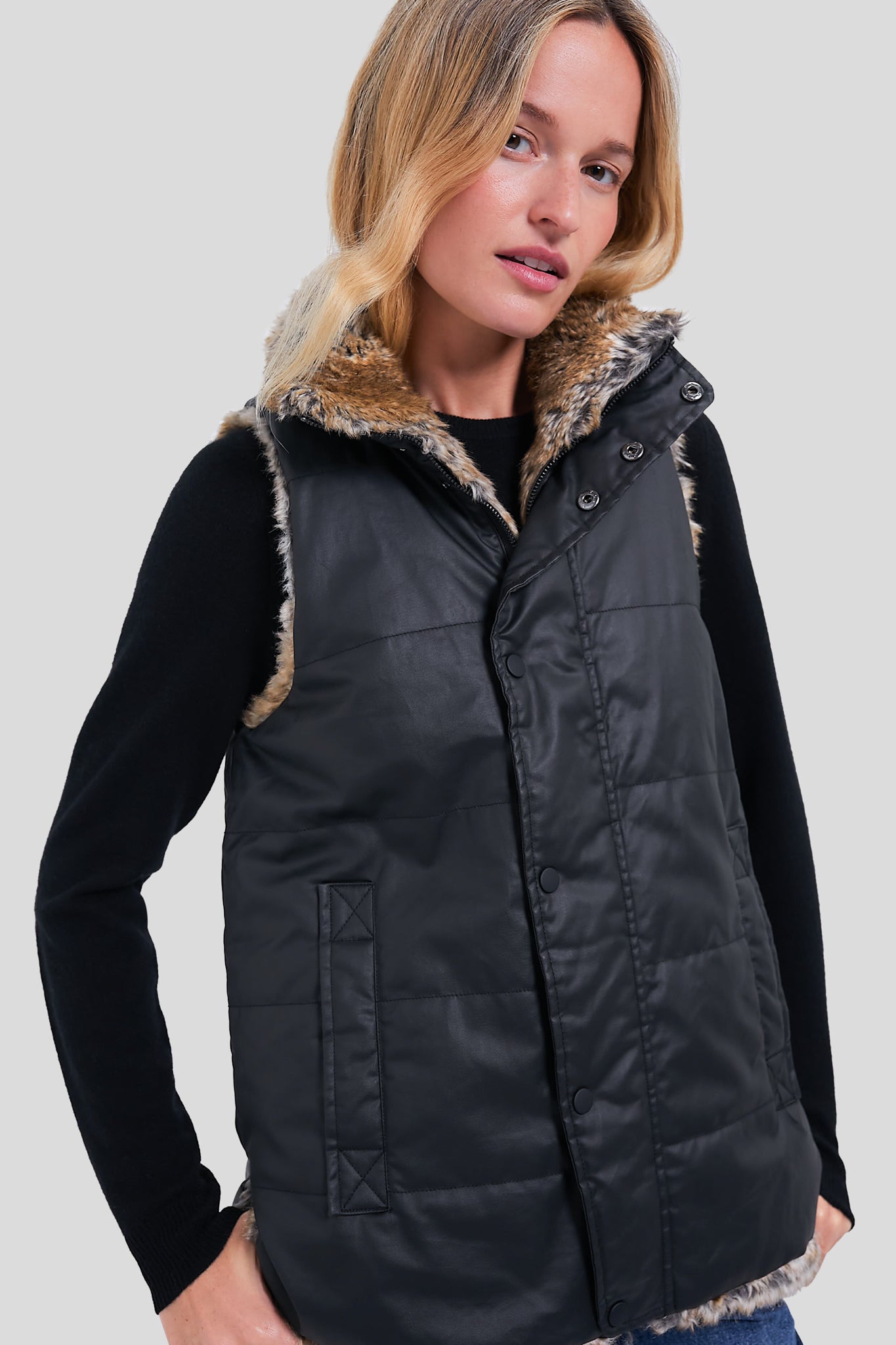 Emilia Wax Fur Reversible Vest-Charming Tale Store