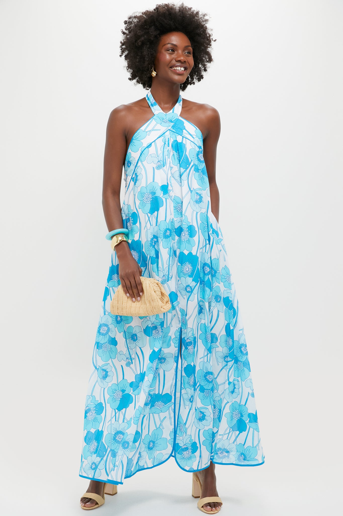 Flowers Waves Maui Halter Midi Dress-Charming Tale Store