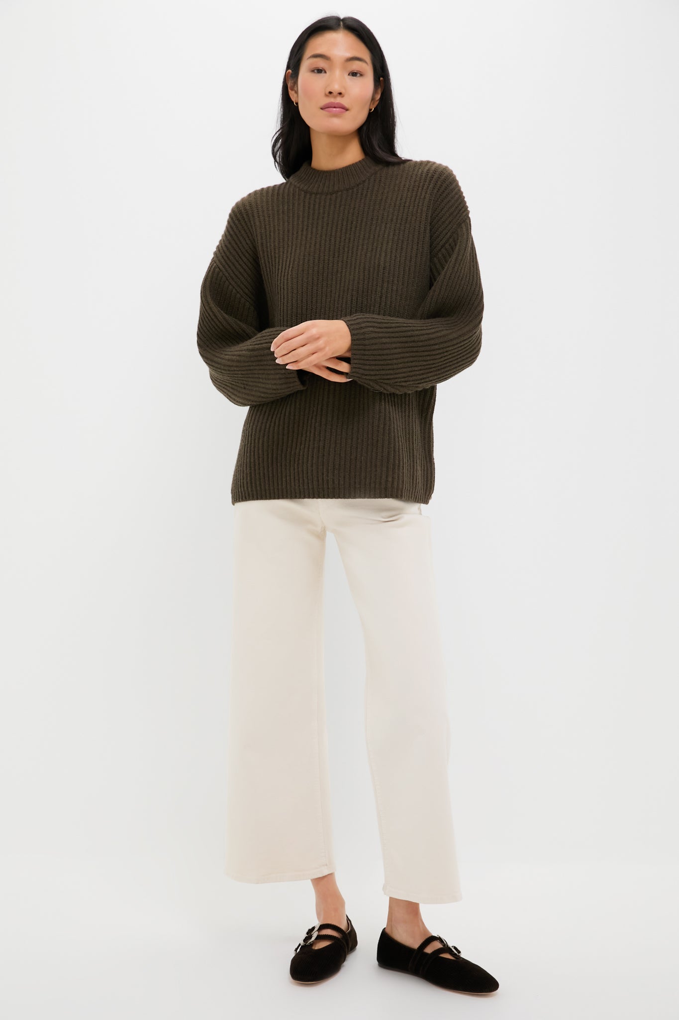 Olive Green Crewneck Jack Sweater-Charming Tale Store