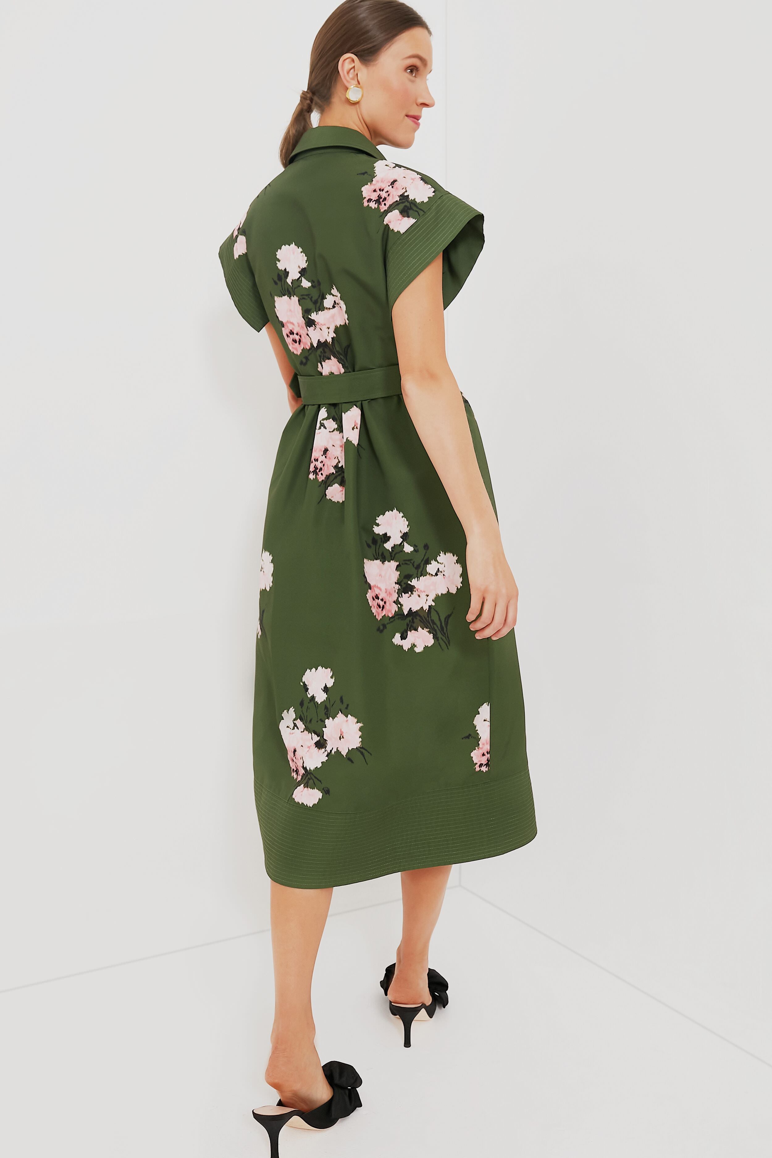 Olive and Pressed Powder Floral Chloe Dress-Charming Tale Store