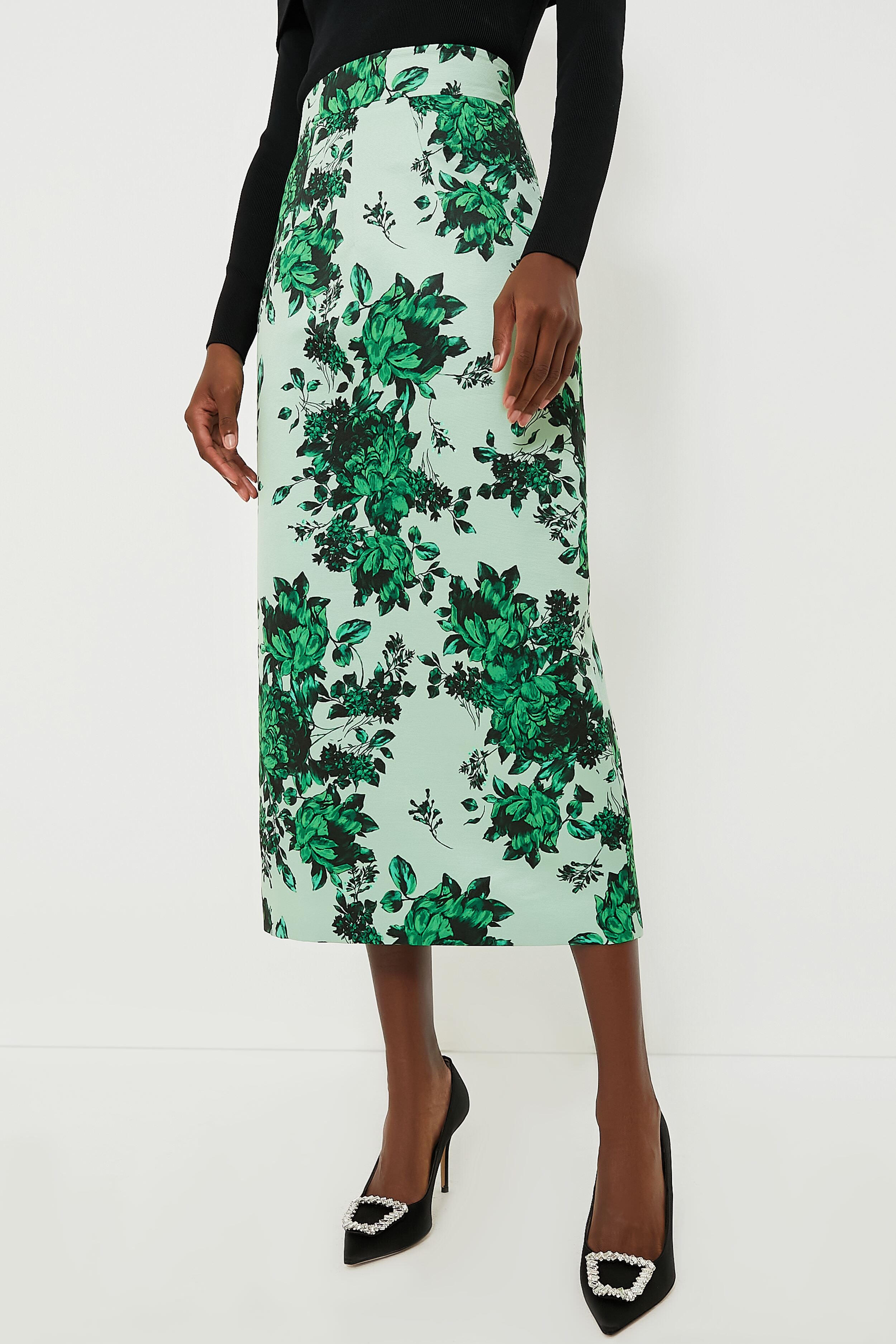 Green Festive Bouquet Lorinda Skirt-Charming Tale Store