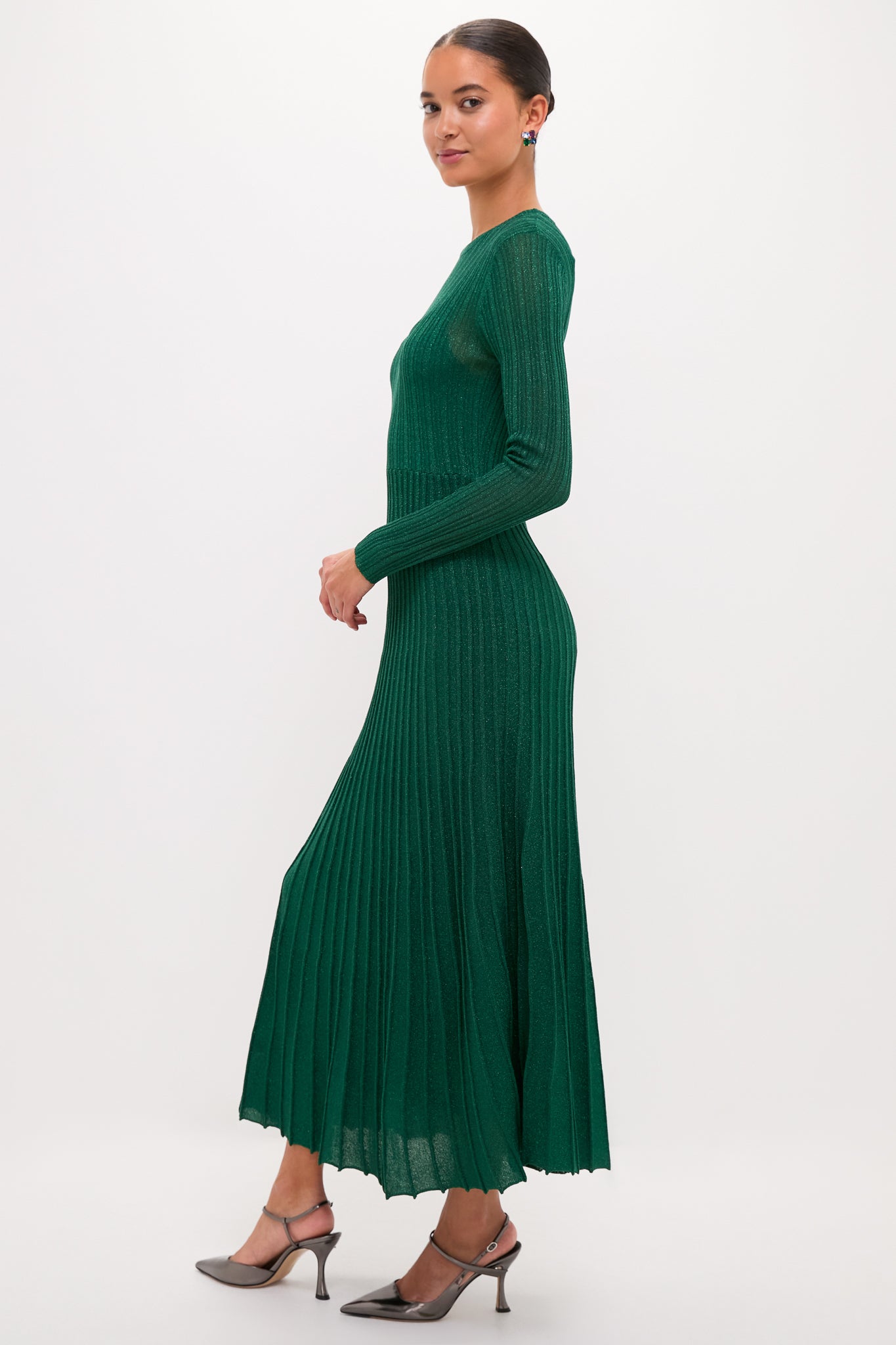 Green Shimmer Knit Cammie Maxi Dress-Charming Tale Store