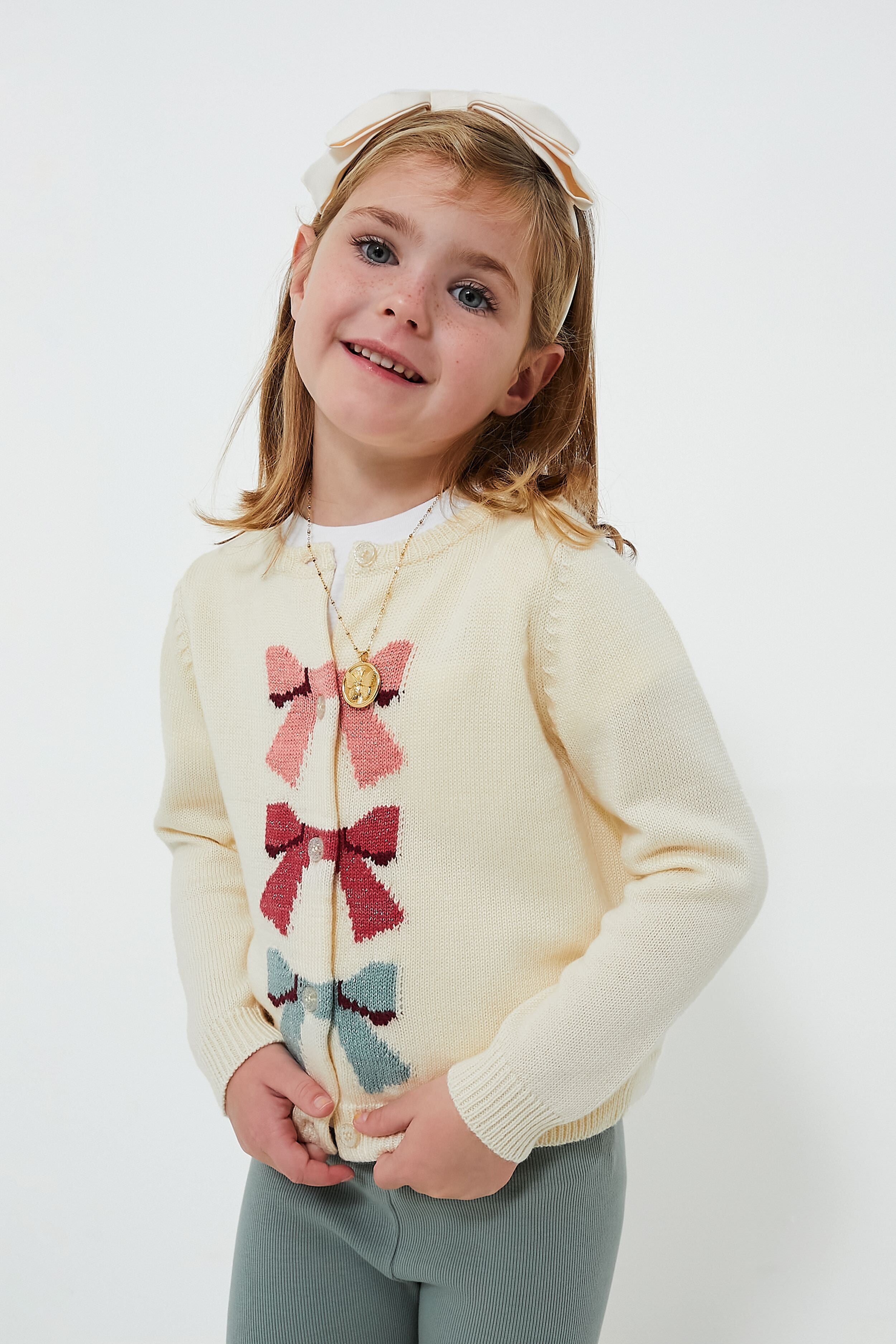 Cream Bows Girls Maude Sweater-Charming Tale Store