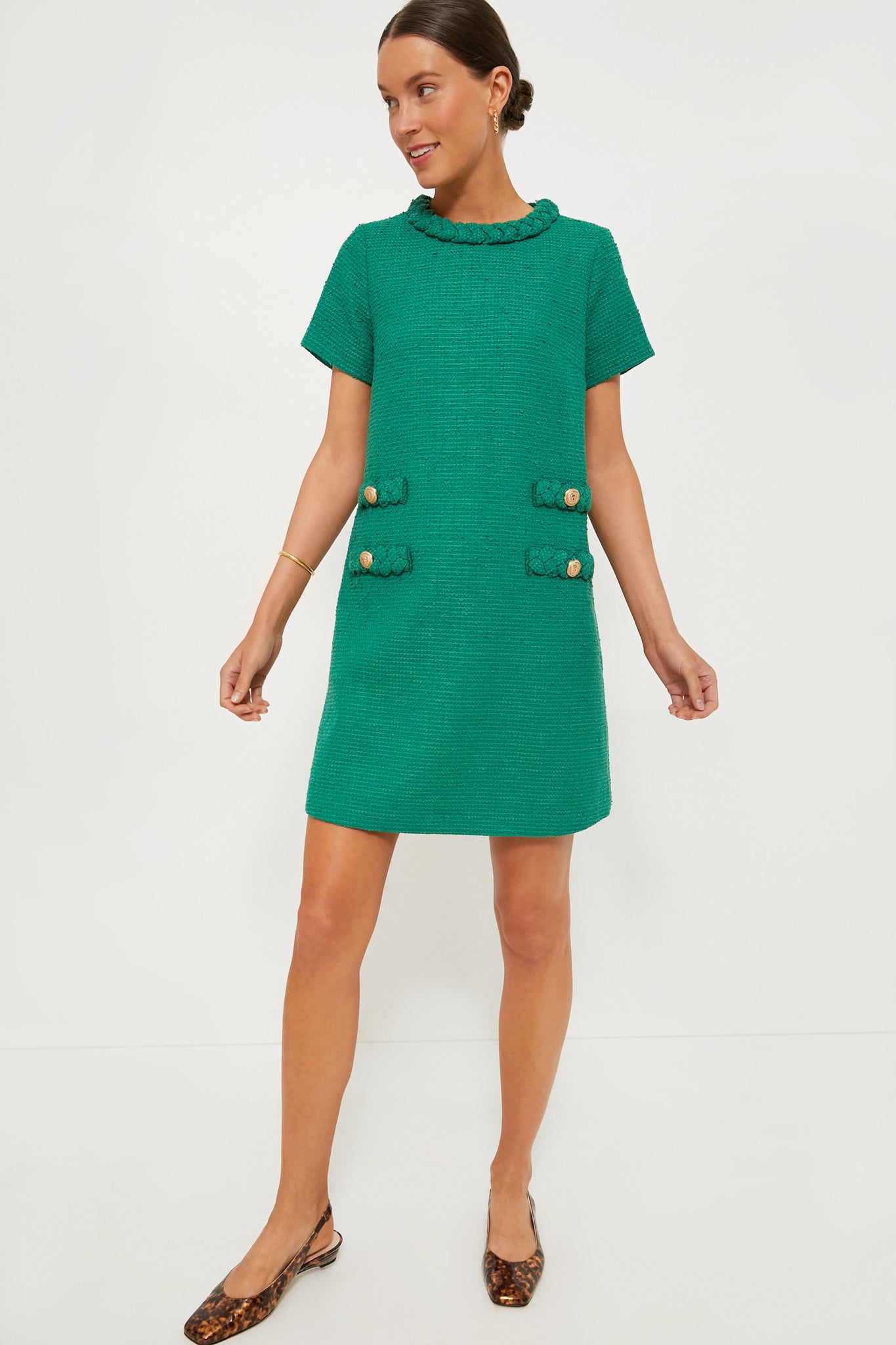 Emerald Green Tweed Jackie Dress-Charming Tale Store