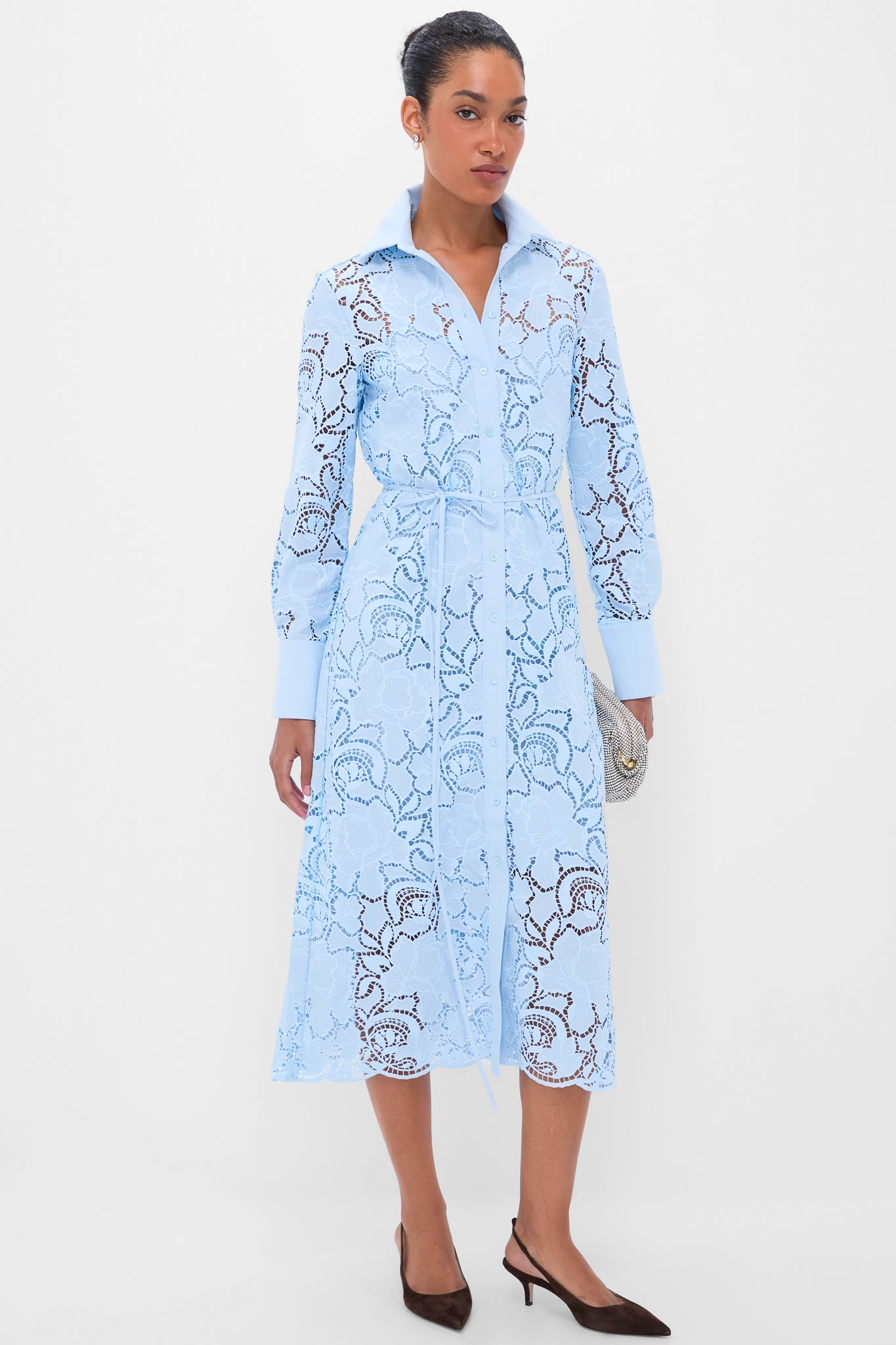 Dream Blue Long Sleeve Shirt Dress-Charming Tale Store