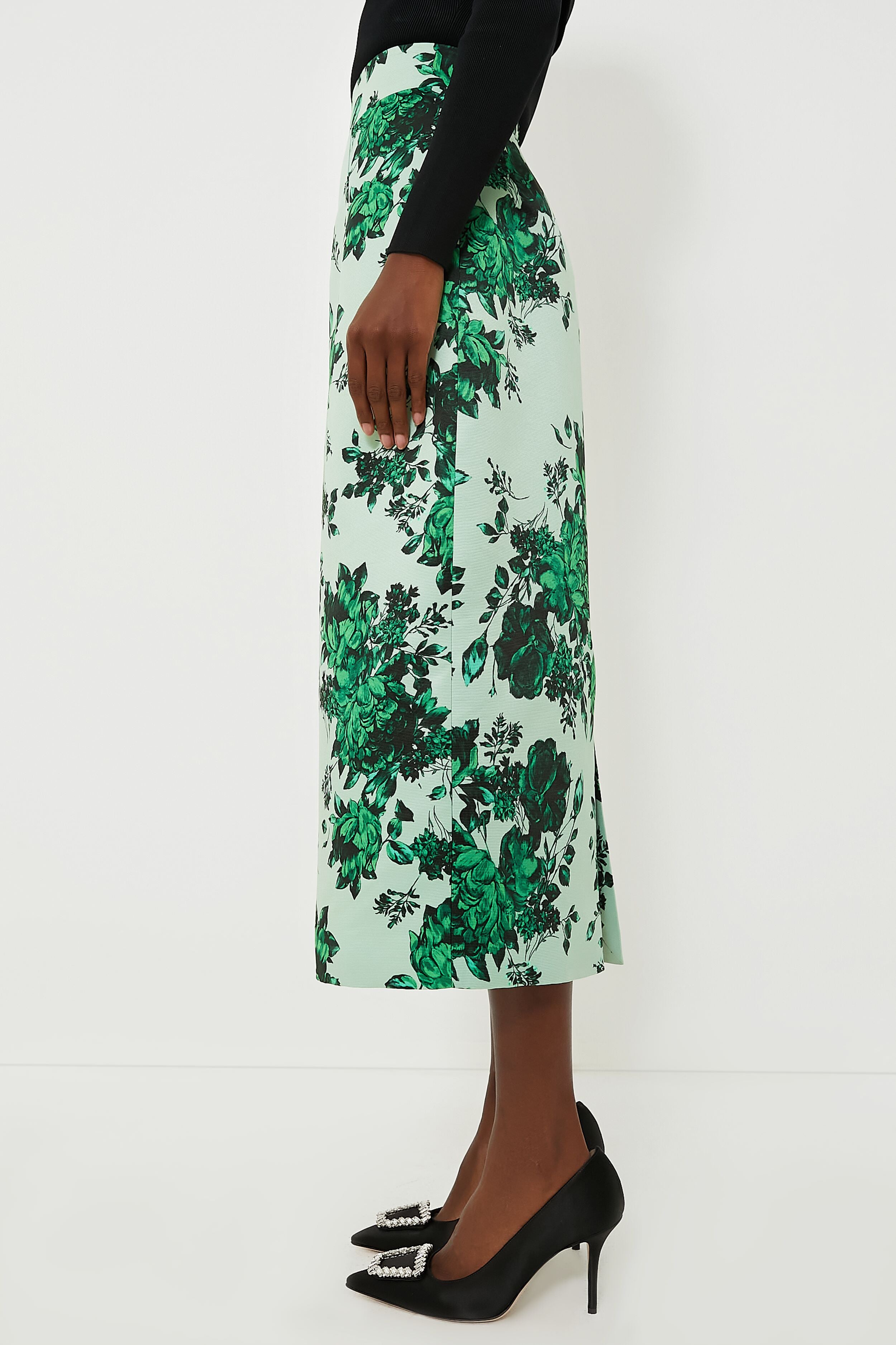Green Festive Bouquet Lorinda Skirt-Charming Tale Store