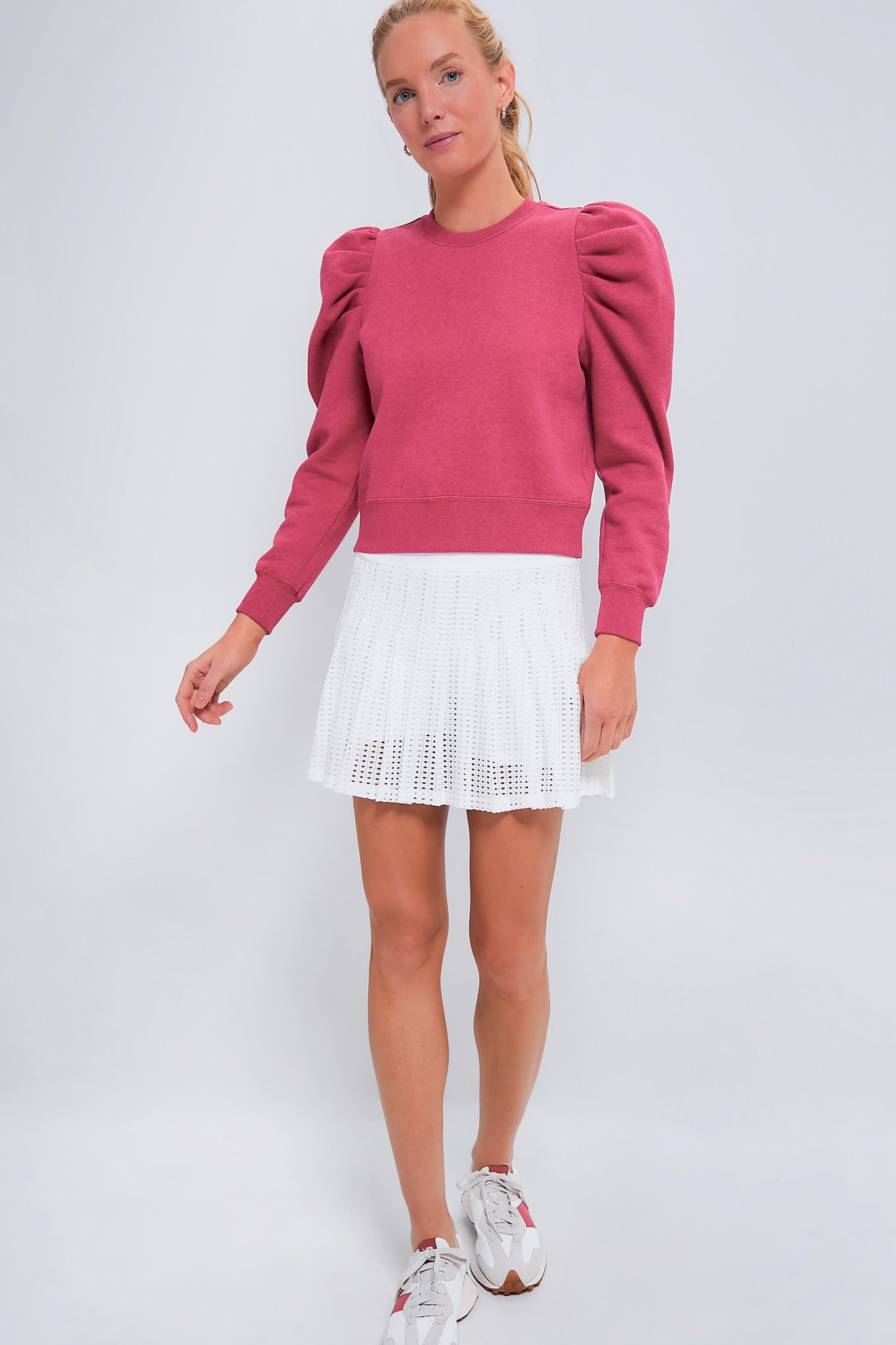 Heathered Pink Puff Sleeve Maisie Pullover-Charming Tale Store