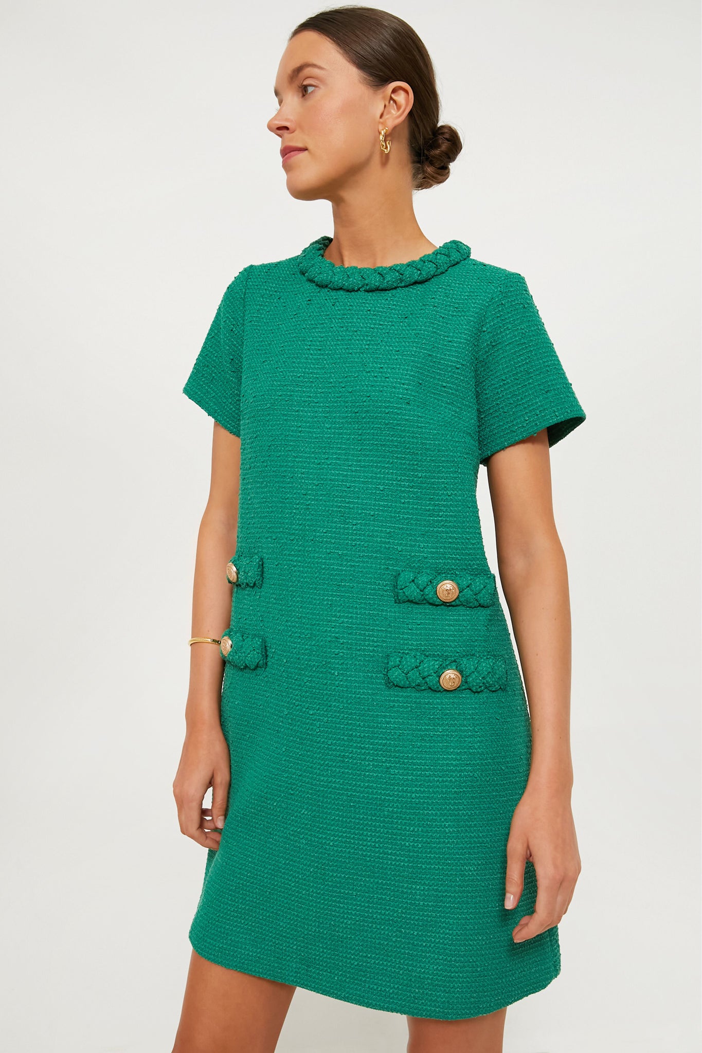 Emerald Green Tweed Jackie Dress-Charming Tale Store
