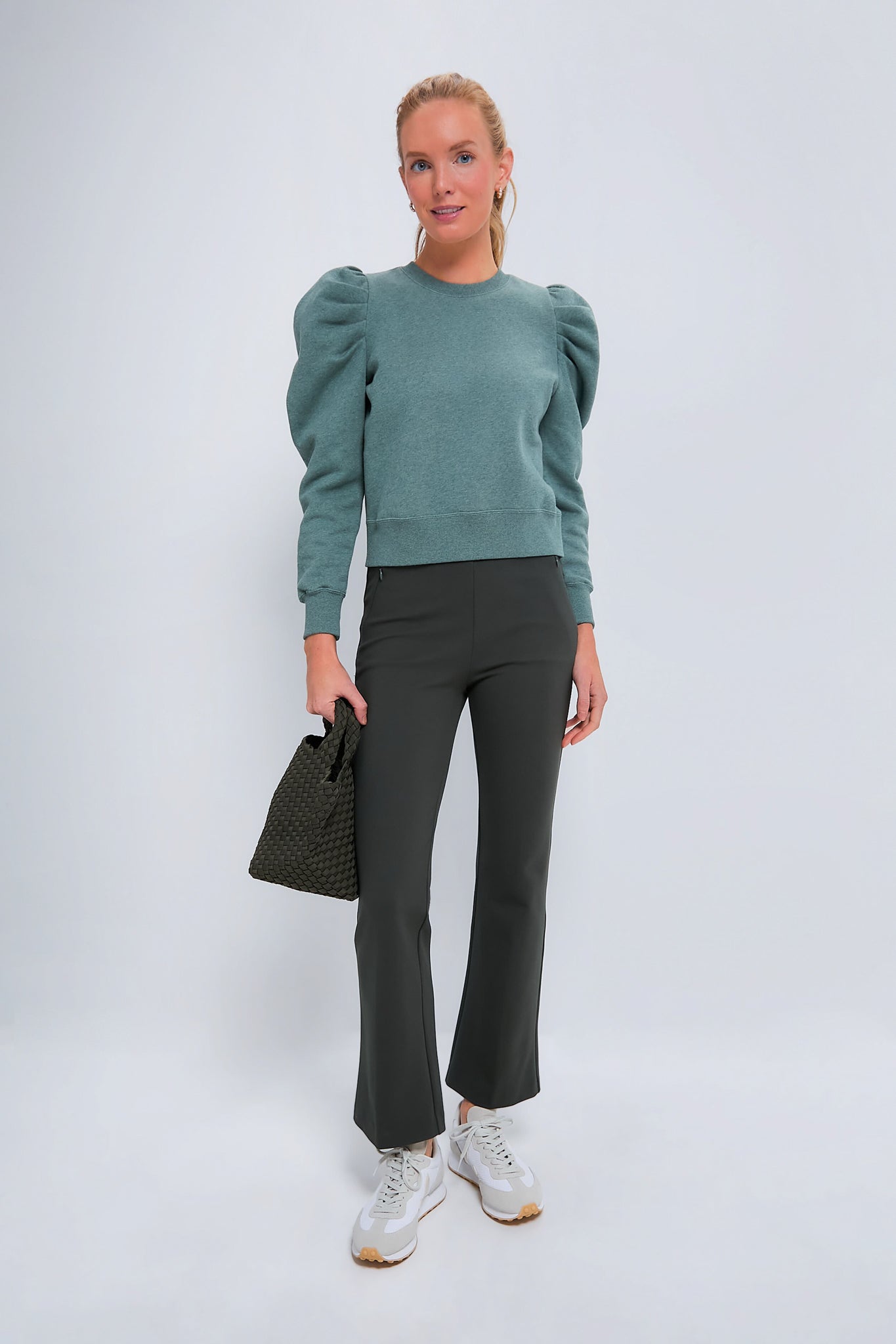 Heathered Green Puff Sleeve Maisie Pullover-Charming Tale Store