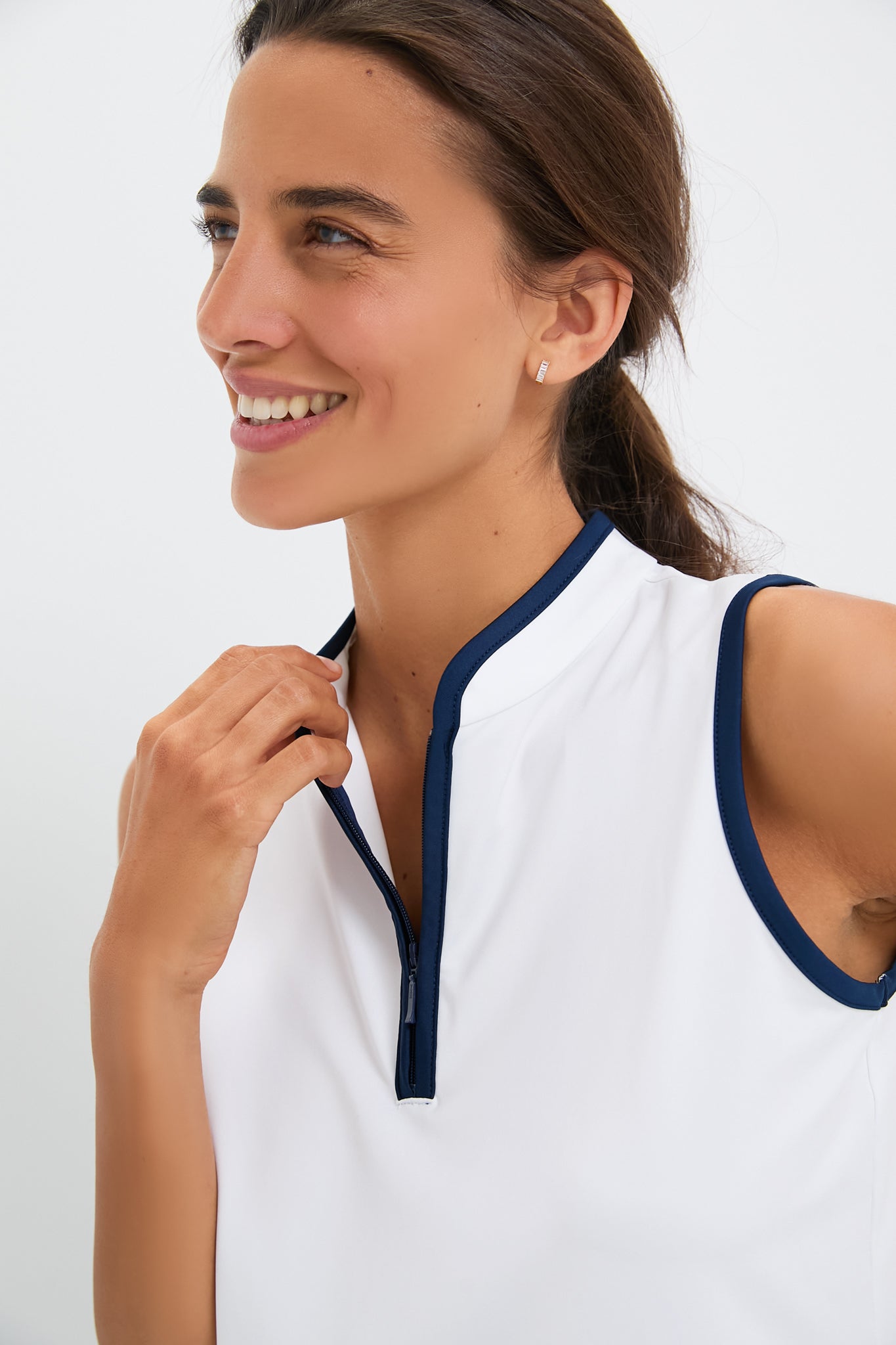 White Sleeveless Performance Jersey Connors Mock Neck-Charming Tale Store