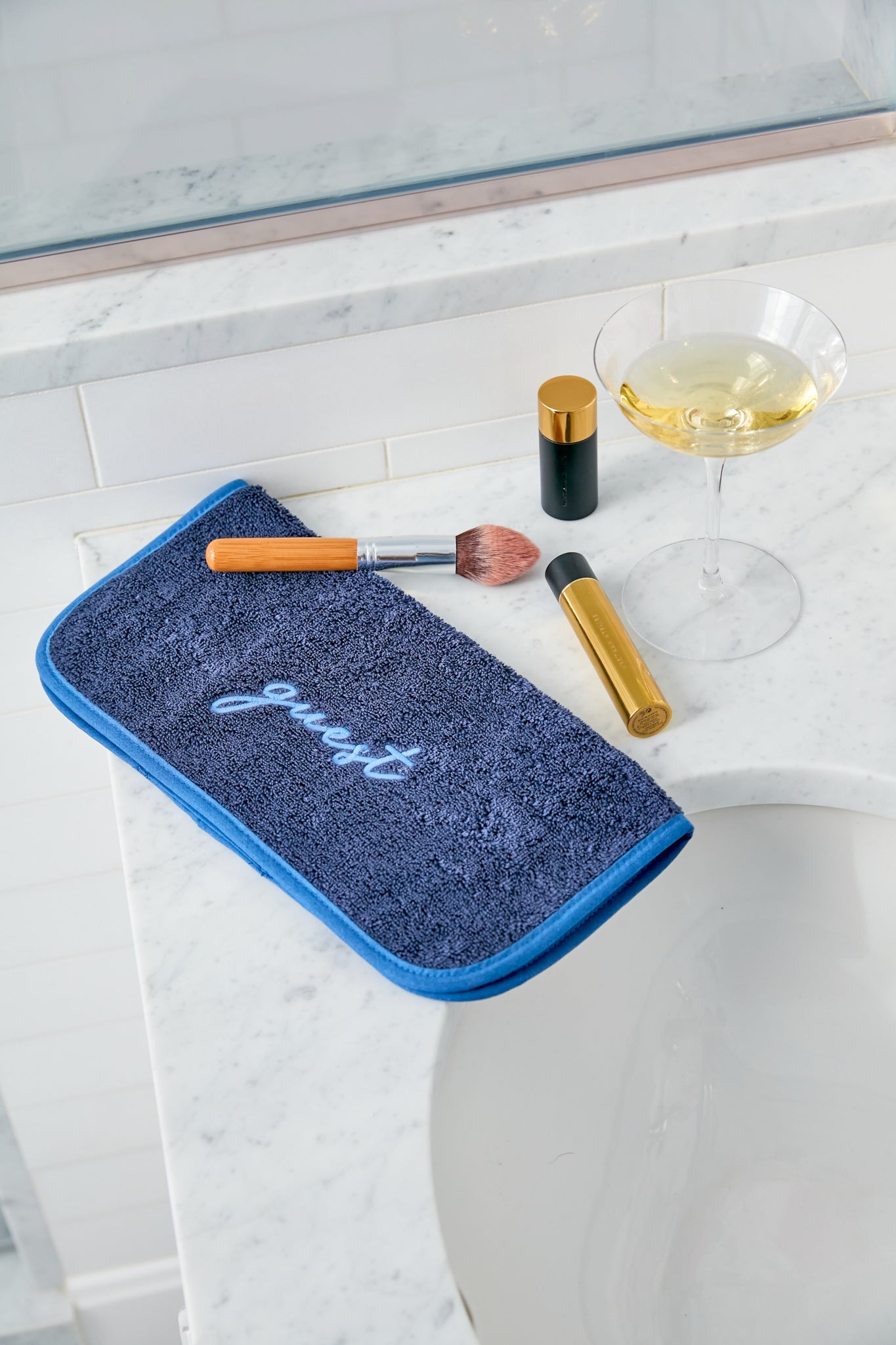 Exclusive Charming Tale Blue Piped Edge Navy Makeup Towels Set of 2-Charming Tale Store