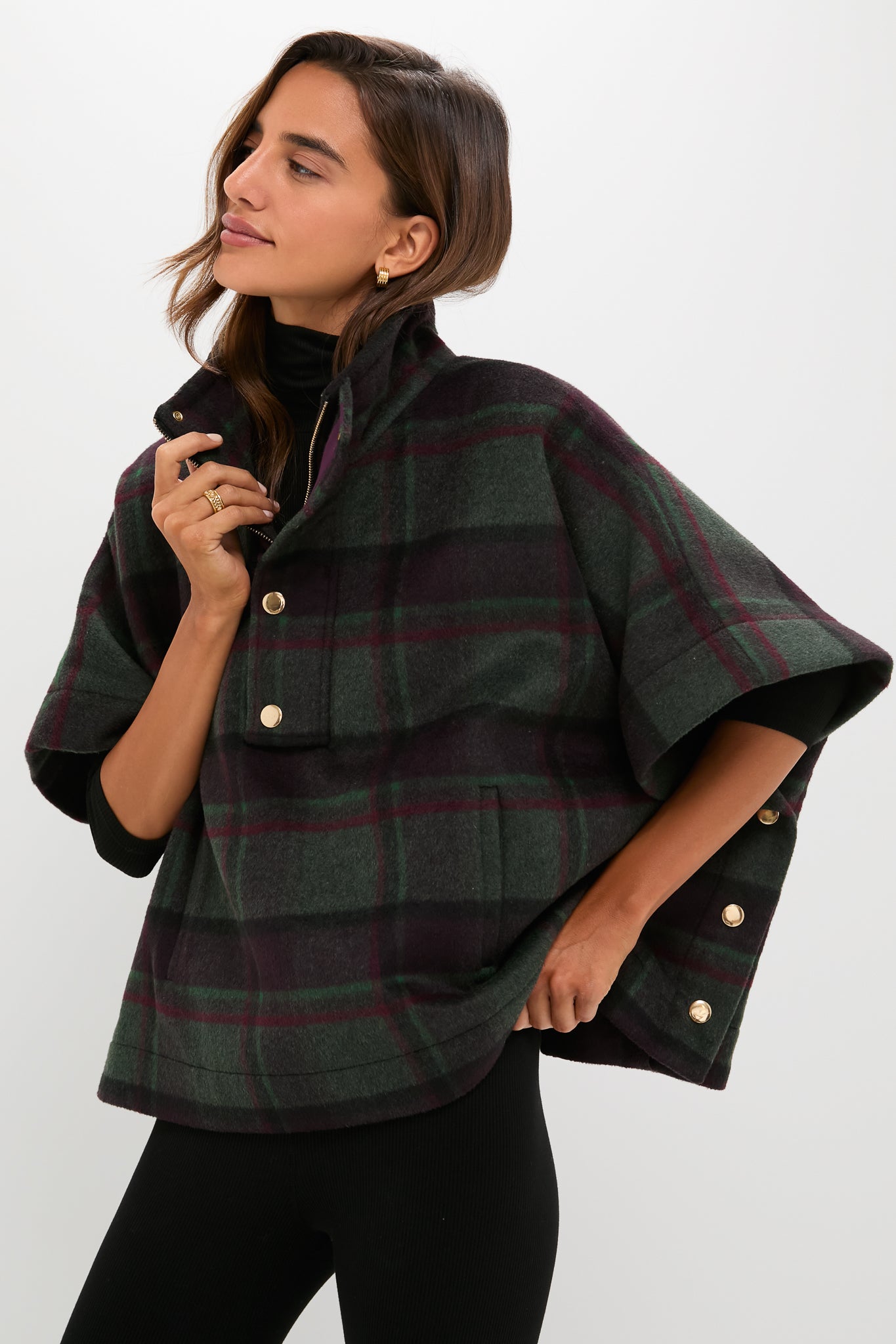 Forest Plaid Wool Winthrop Poncho-Charming Tale Store