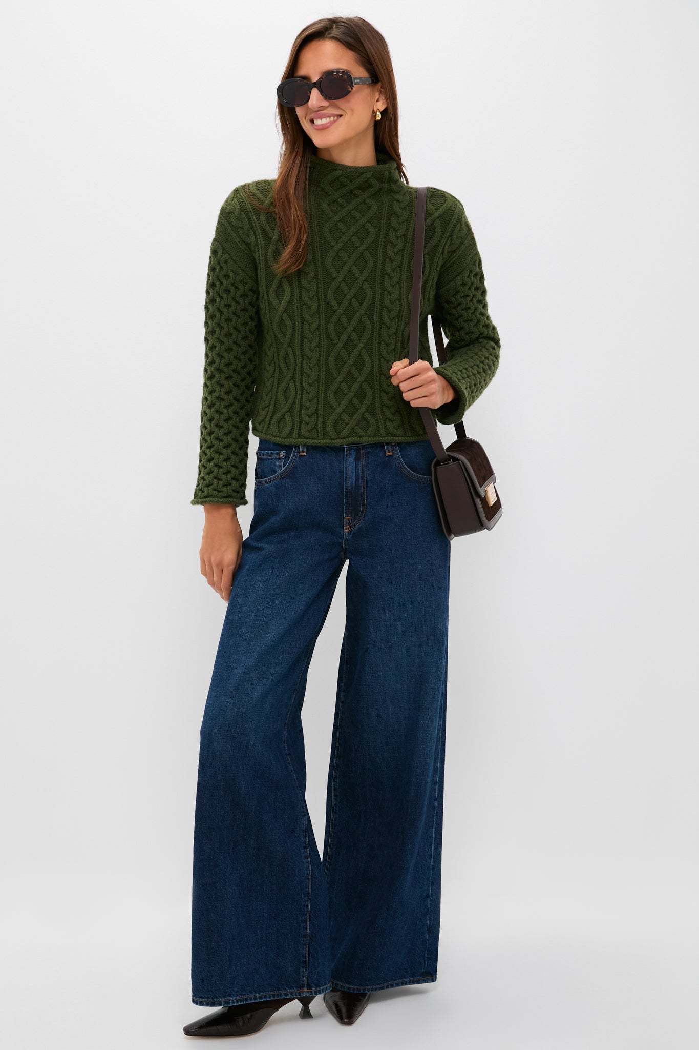 Olive Cable Knit Cropped Perry Turtleneck-Charming Tale Store