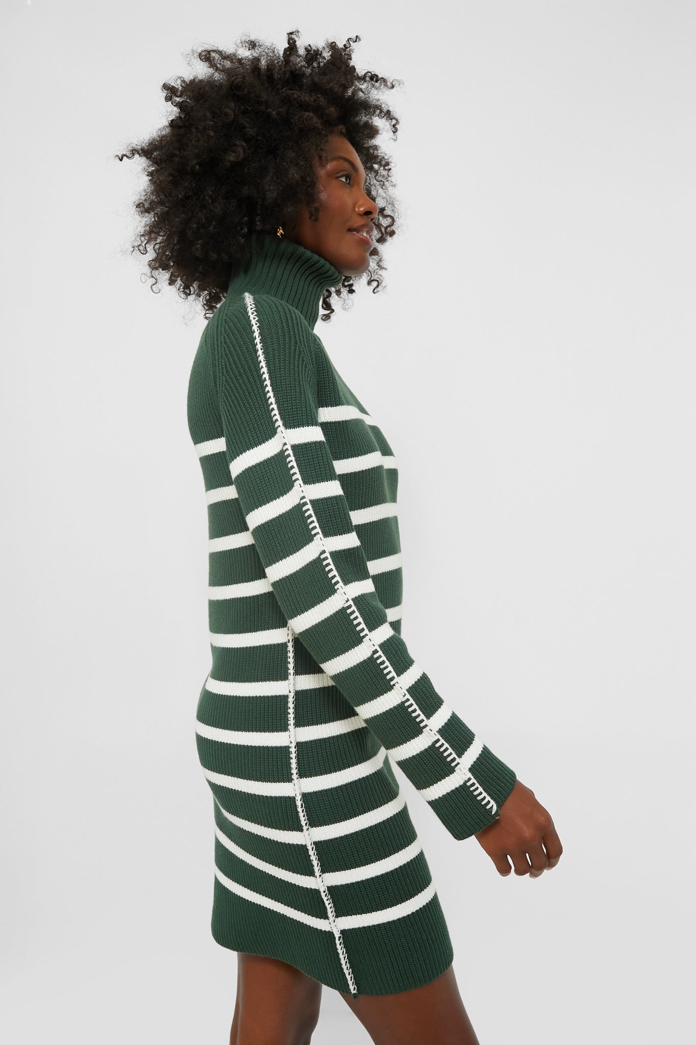 Pine Green & White Striped Emsley Mini Sweater Dress-Charming Tale Store