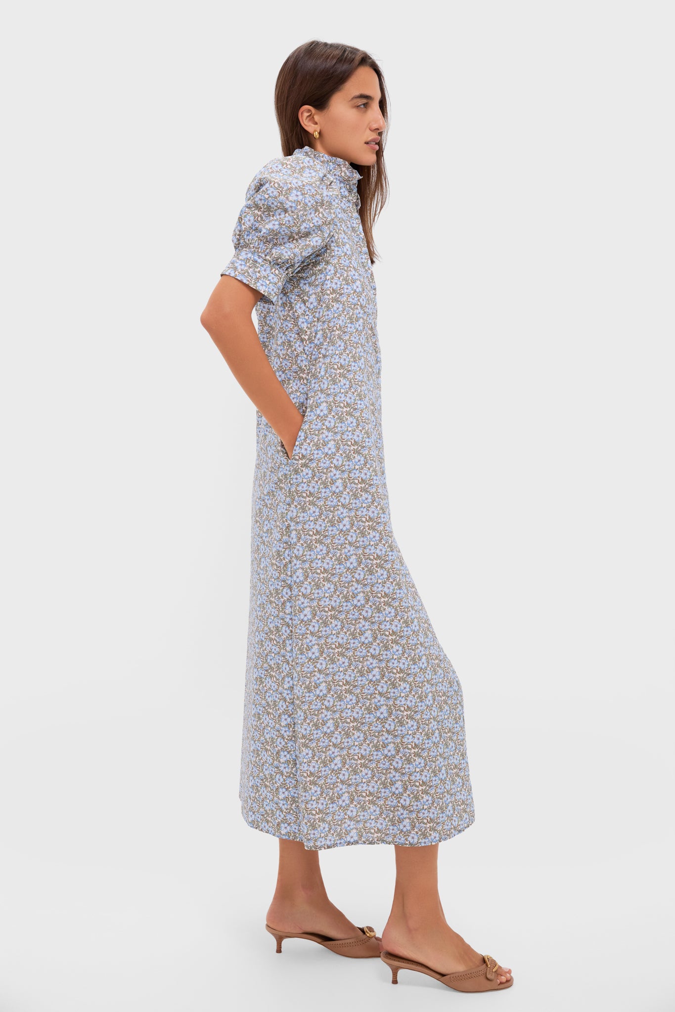 Dusty Blue & Brown Floral Louisa Maxi Dress-Charming Tale Store