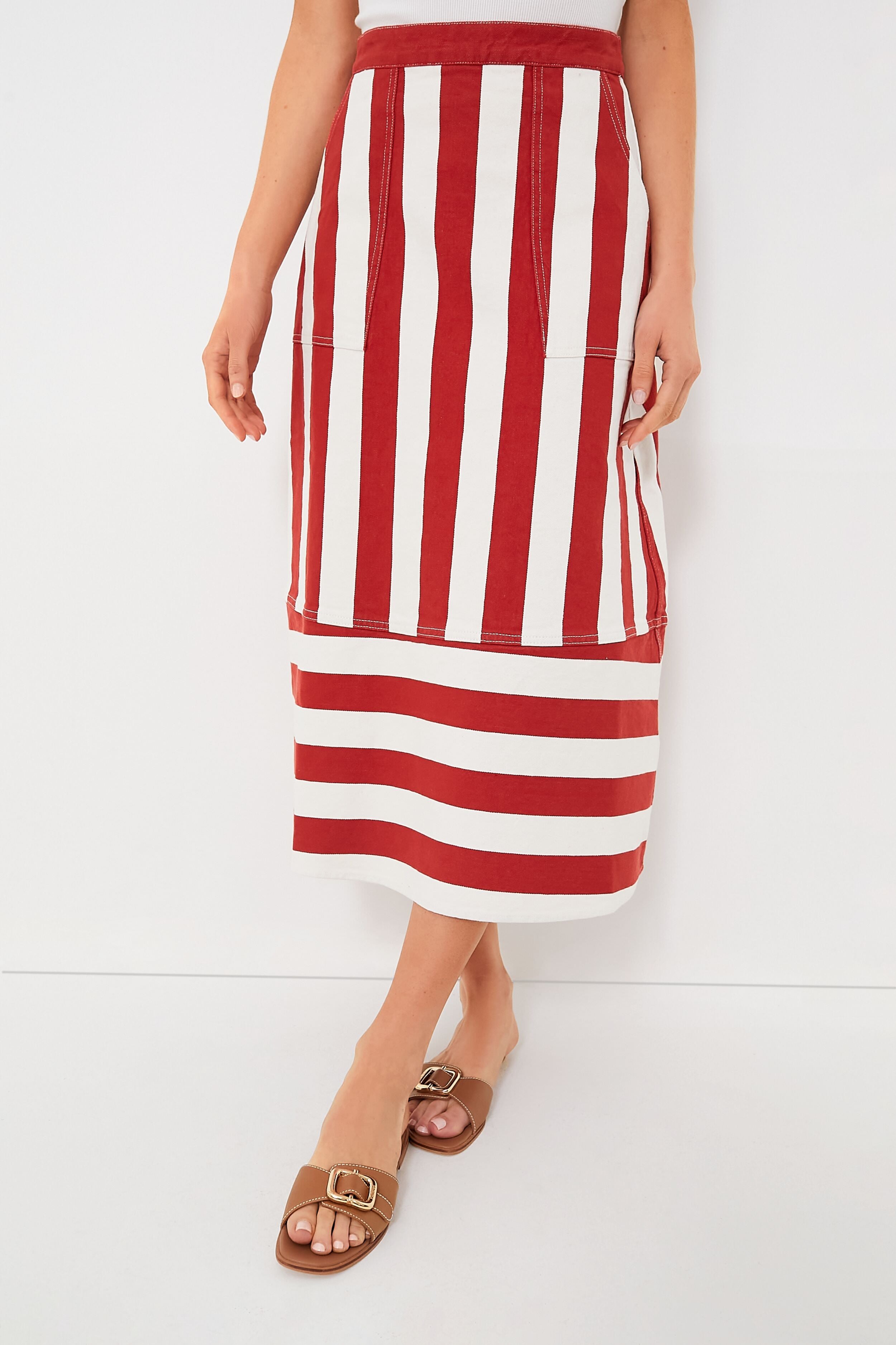 Brick Cabana Stripe Nadine Skirt-Charming Tale Store