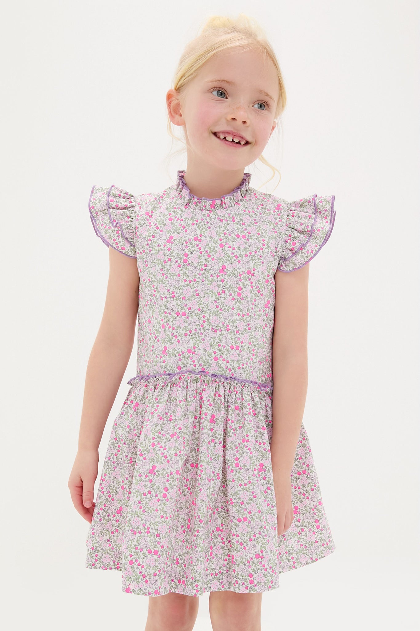 Fuschia Floral Filomena Drop Waist Dress-Charming Tale Store