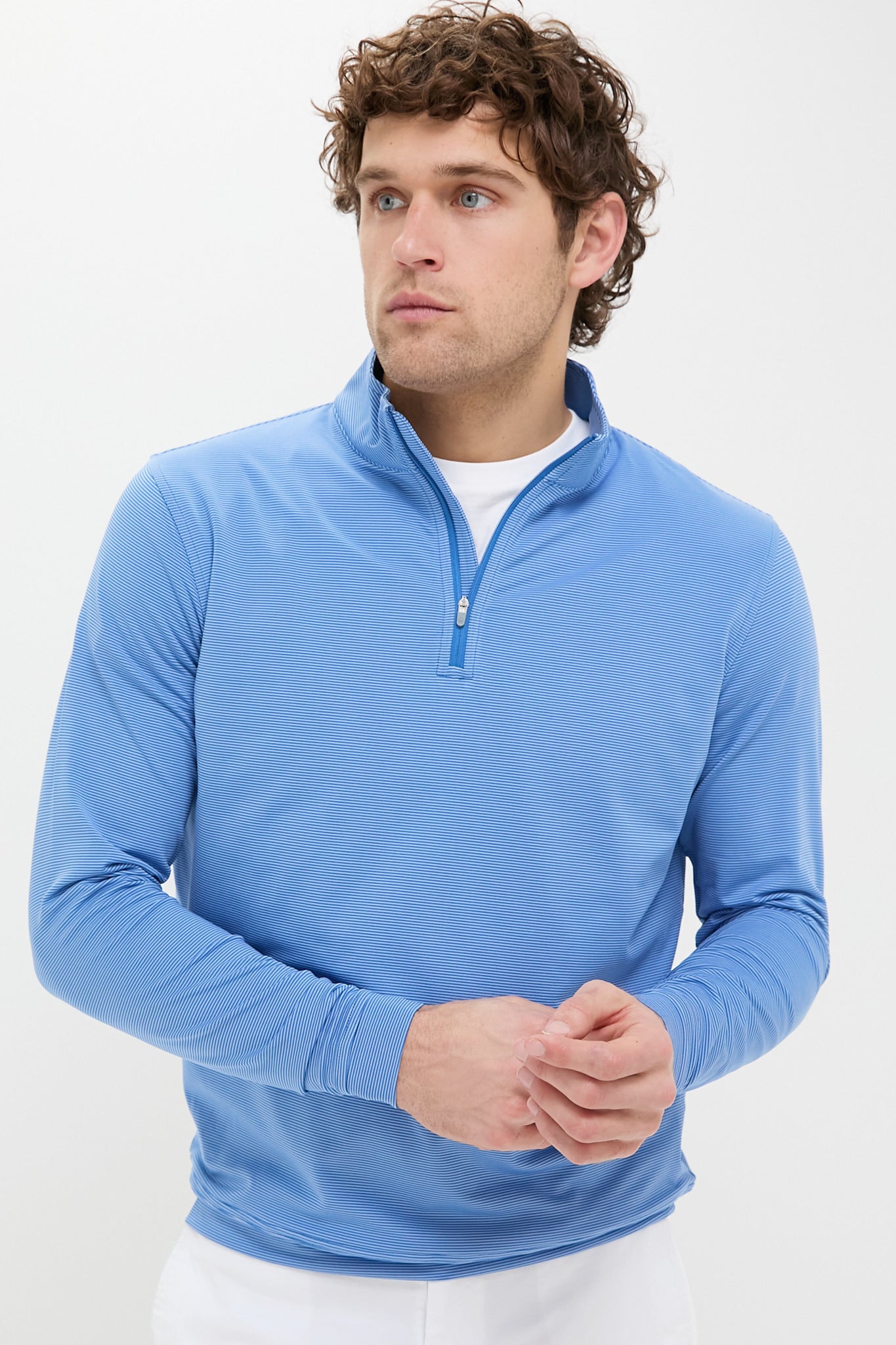 Sailor Blue Perth Sugar Stripe Performance Quarter-Zip-Charming Tale Store