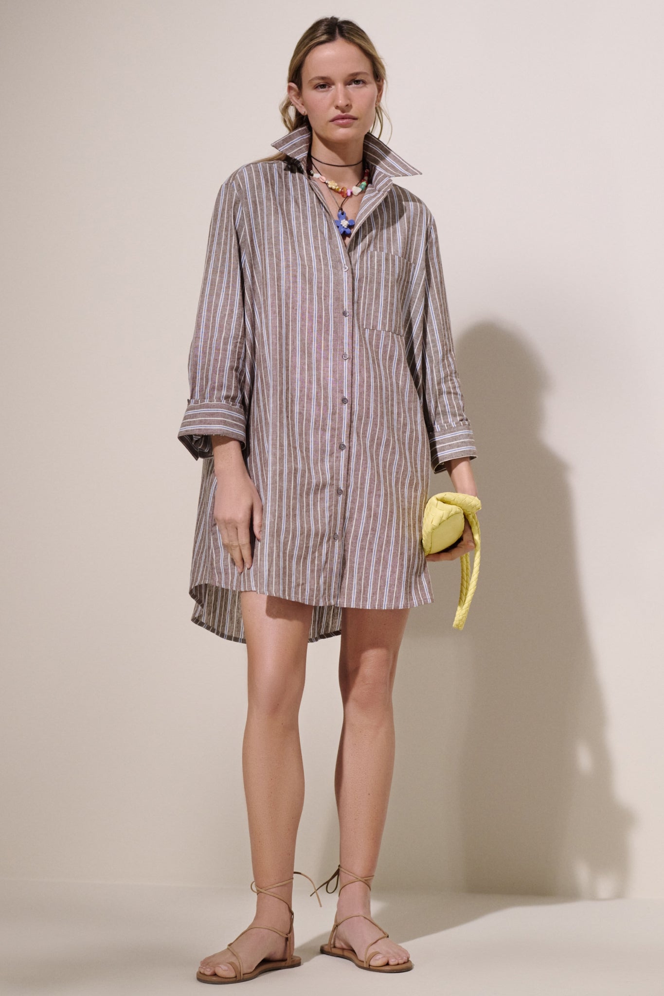 Dove Stripe Linen Carlotta Shirt Dress-Charming Tale Store