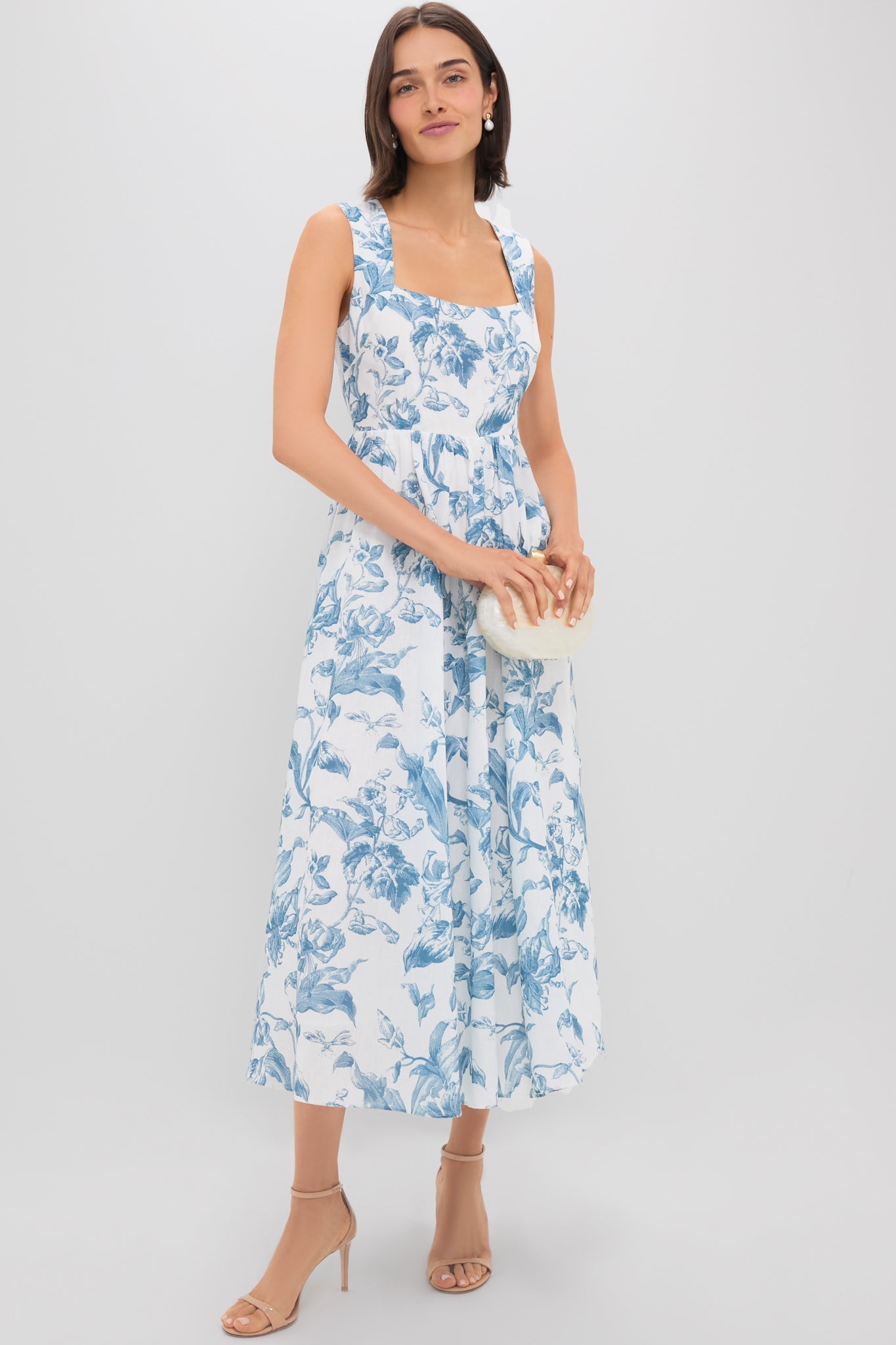 Dusty Blue Floral Maizie Maxi Dress-Charming Tale Store