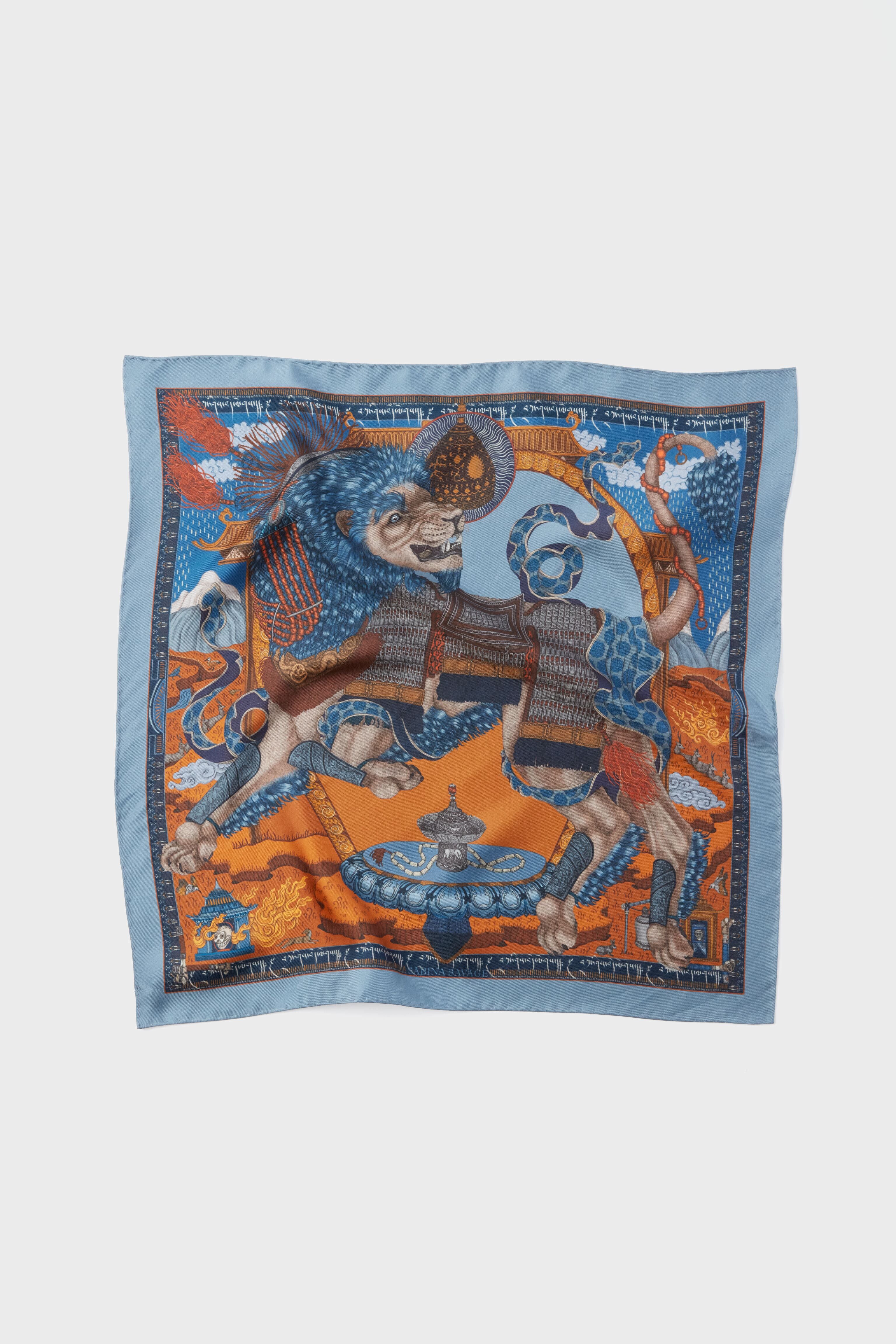 Fire Ice The Snow Lion Small Silk Scarf-Charming Tale Store