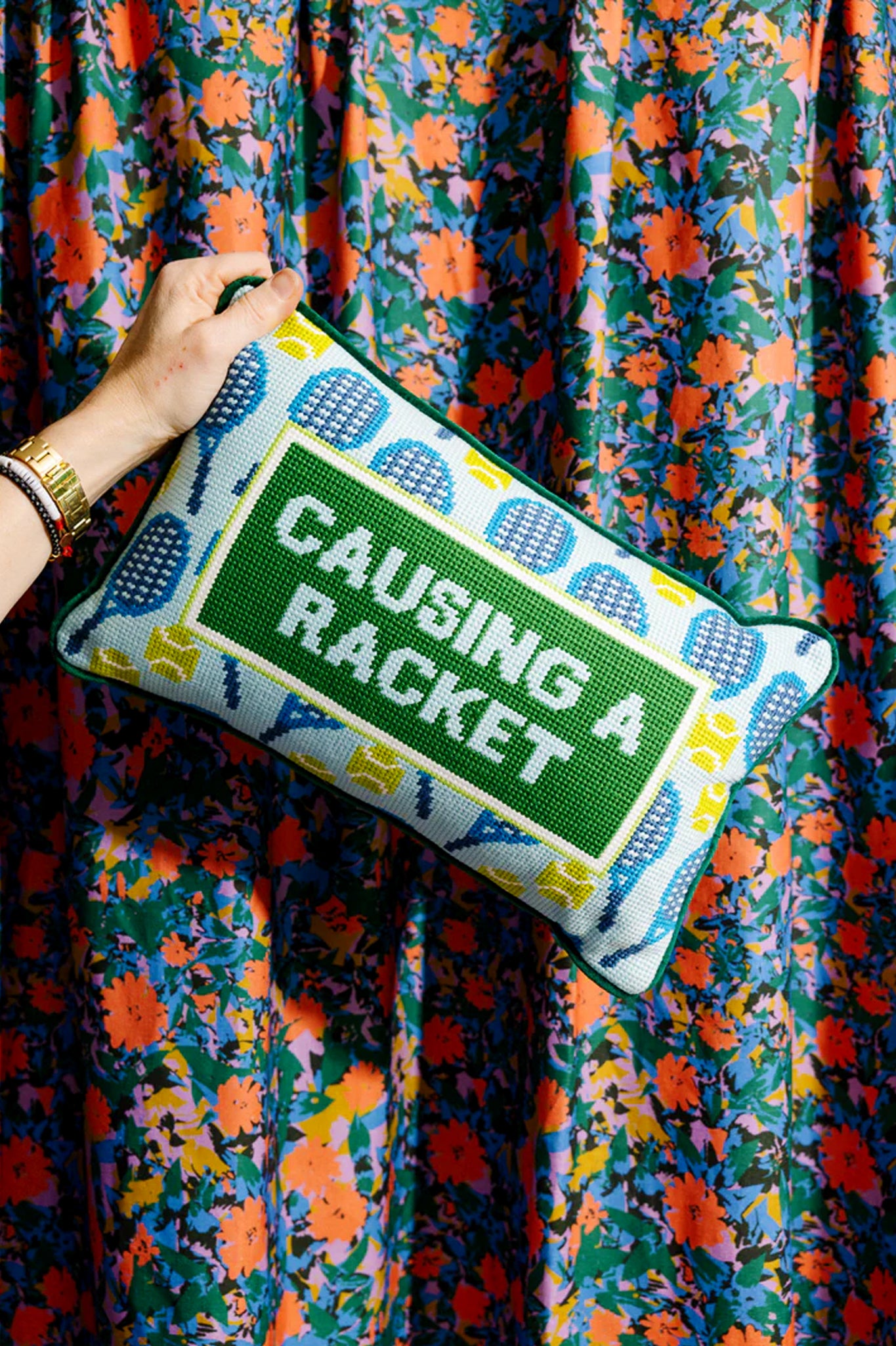 Causing A Racket Needlepoint Pillow-Charming Tale Store