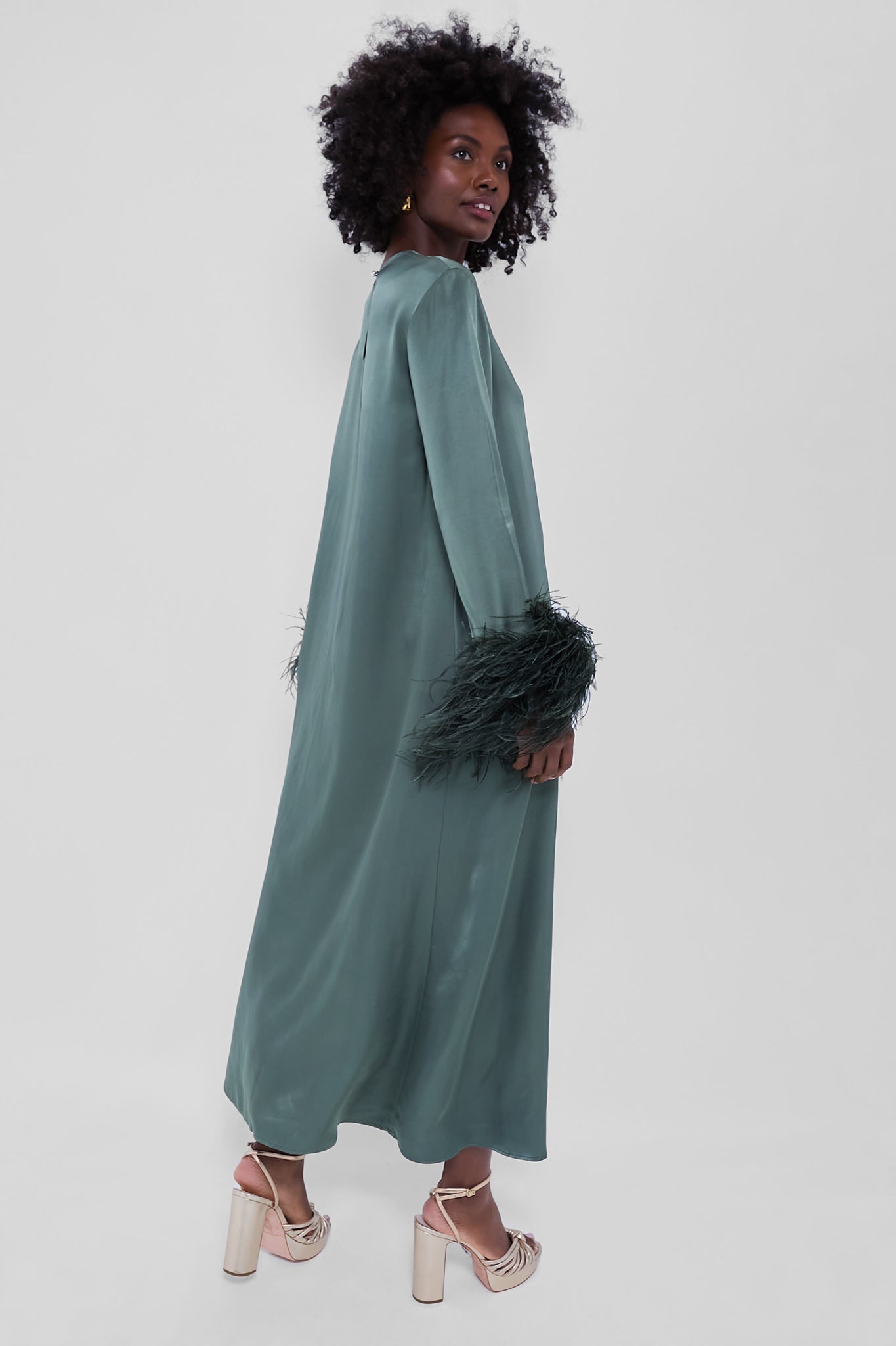 Green Suzi Maxi Dress with Detachable Feathers-Charming Tale Store