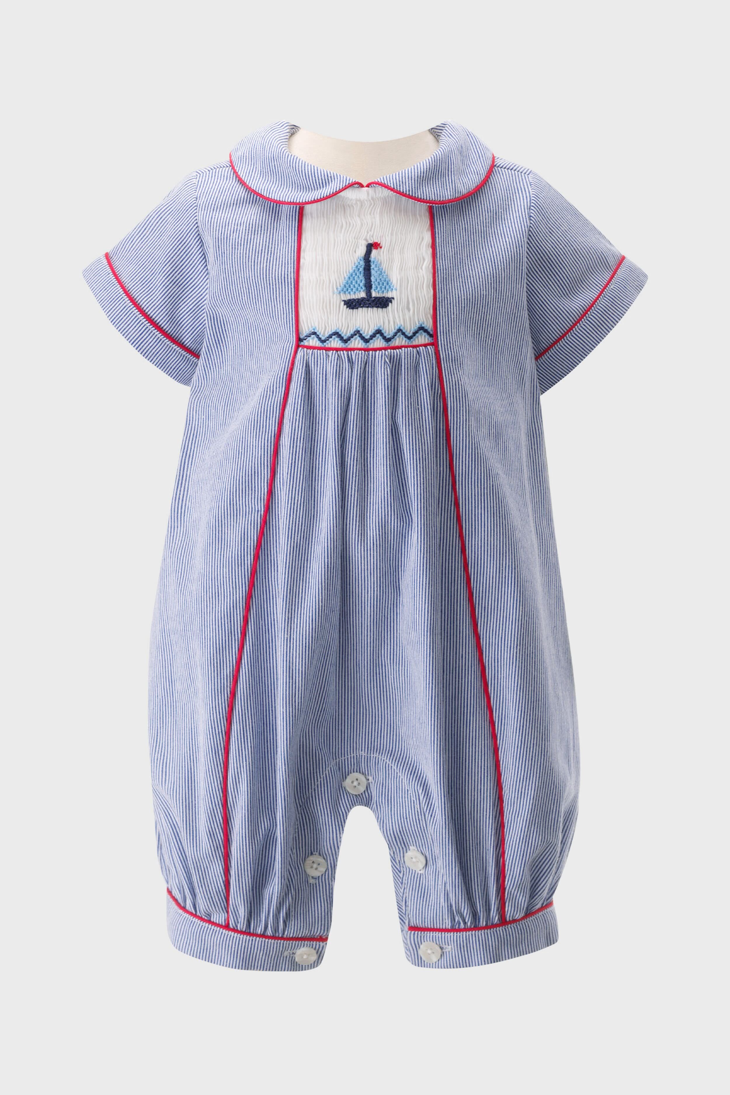 Sailboat Smocked Babysuit-Charming Tale Store
