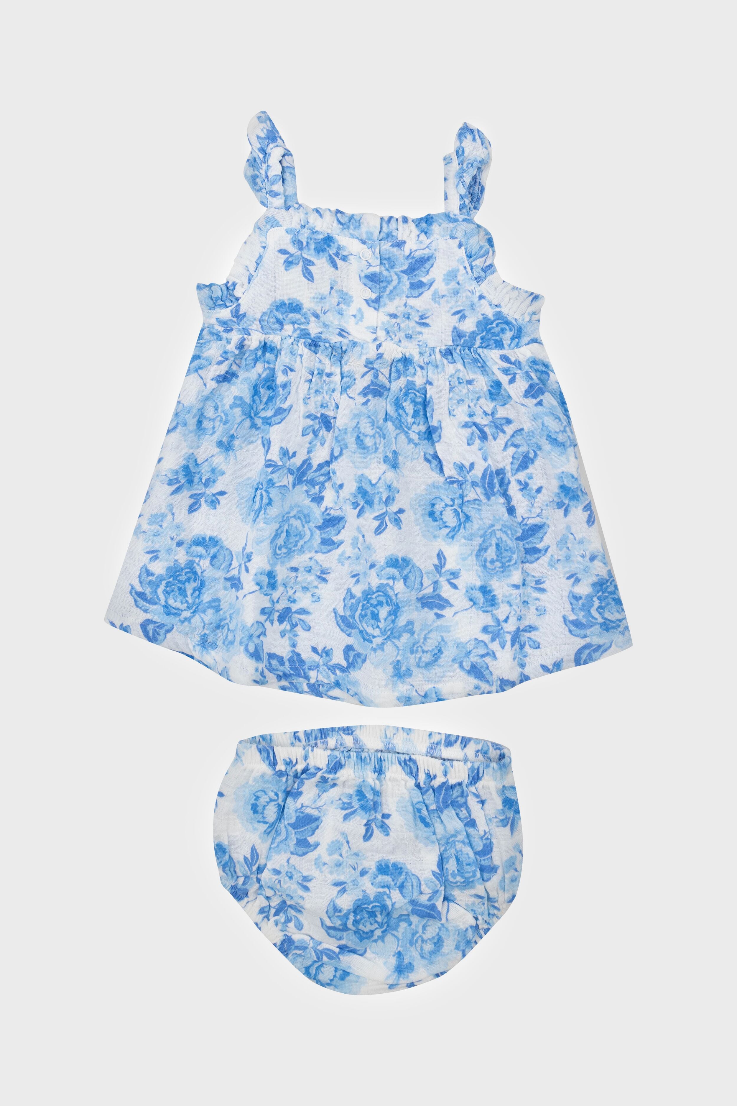 Roses in Blue Paperbag Ruffle Sundress-Charming Tale Store