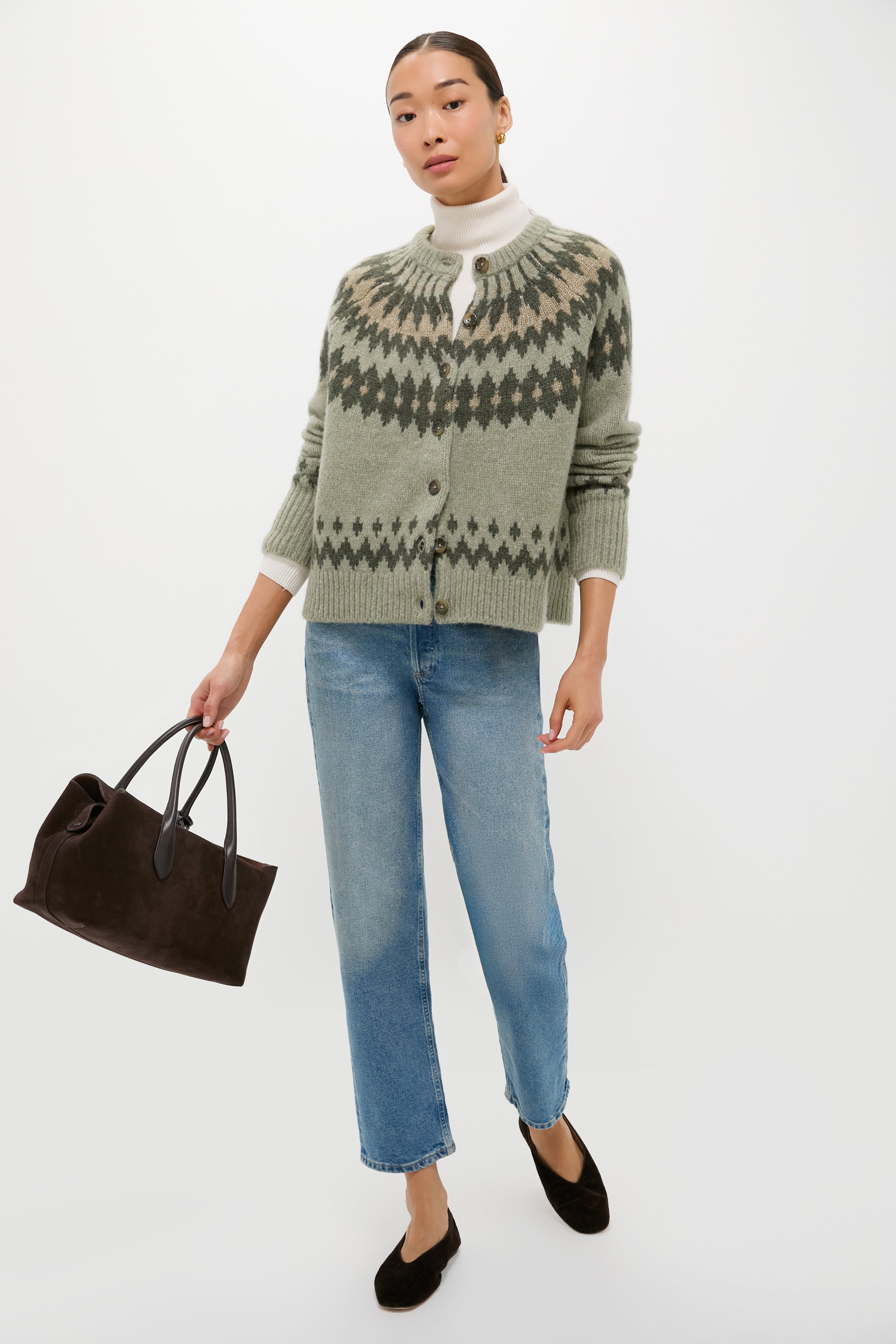 Fir Green Lurex Marlow Fair Isle Cardigan-Charming Tale Store