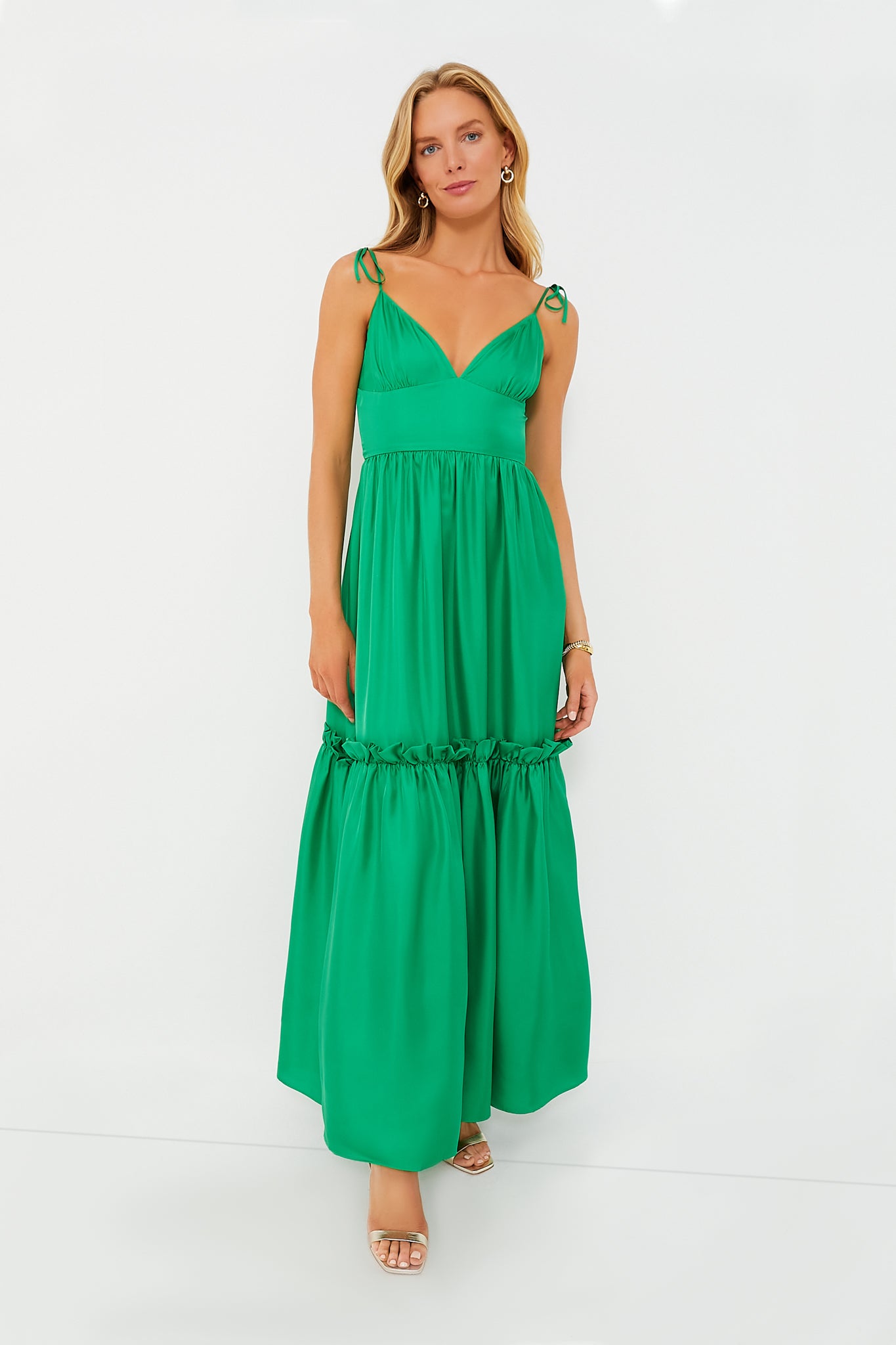 Green Silk Twill Maxi Dress-Charming Tale Store