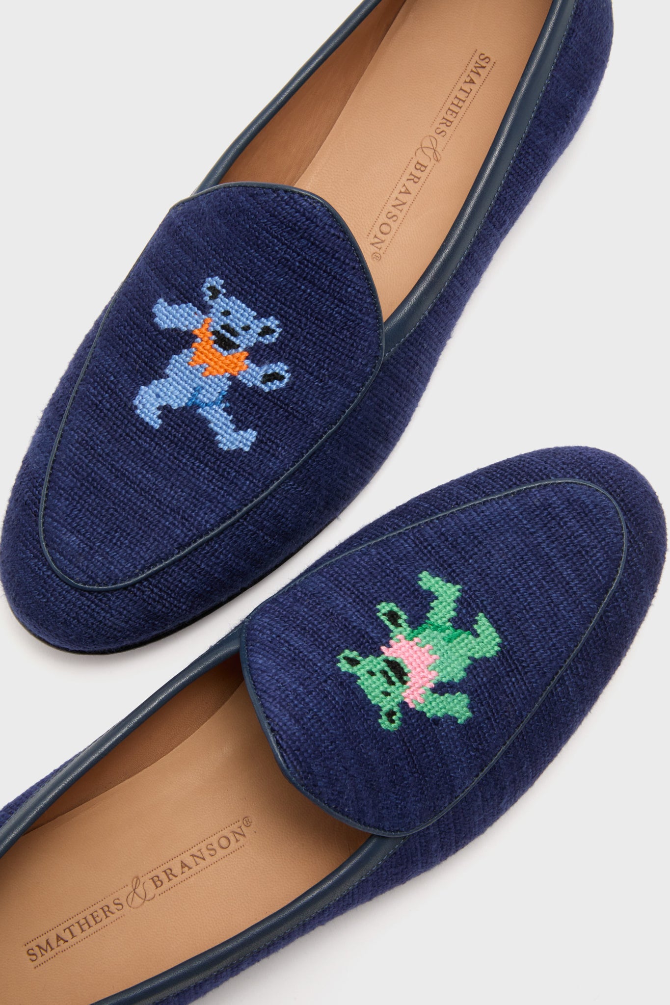 Dark Navy Dancing Bears Belgian Loafers-Charming Tale Store