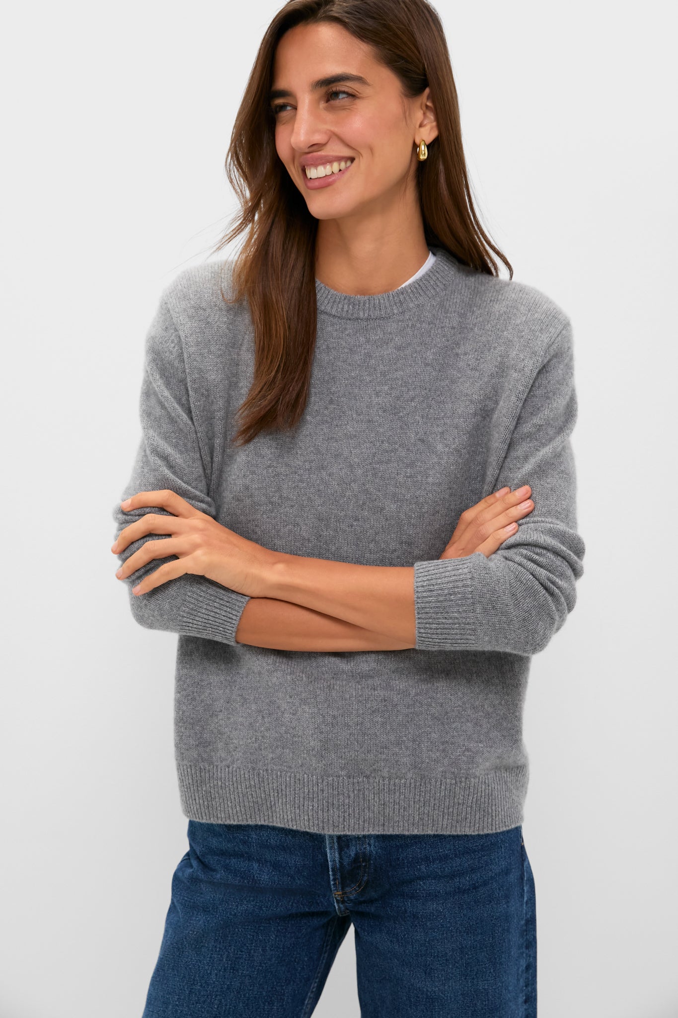 Shadow Gray Bodie Cashmere Boyfriend Crewneck-Charming Tale Store