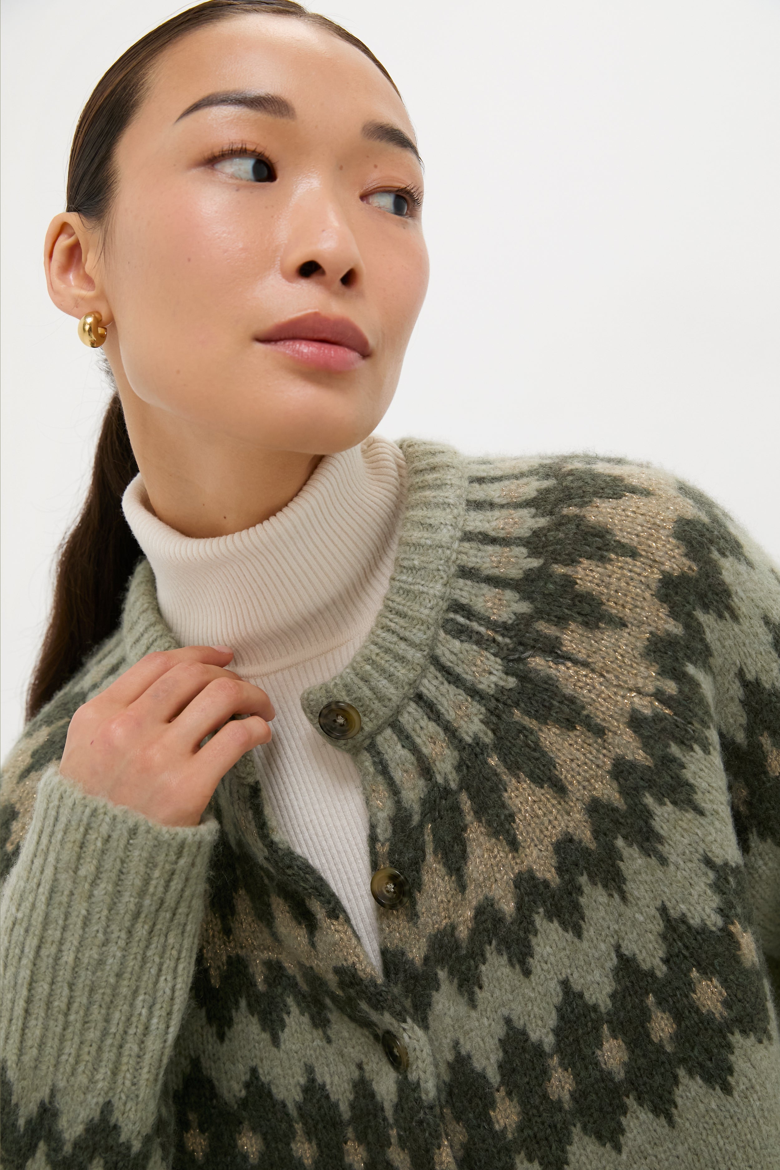 Fir Green Lurex Marlow Fair Isle Cardigan-Charming Tale Store