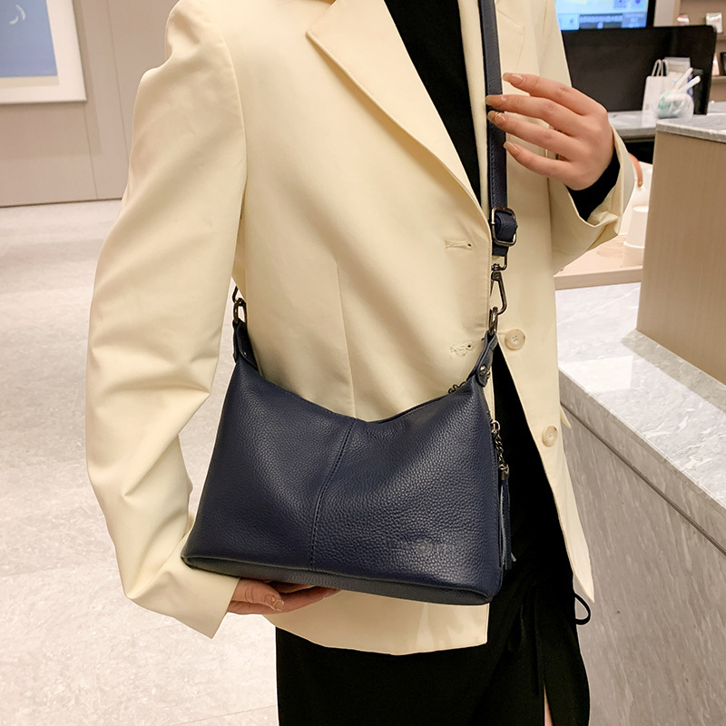 Cross-Border Popular Underarm Bag, Toe-Layer Cowhide Style, Retro And Versatile One-Shoulder Women'S Bag, Fashionable One-Shoulder Cross-Body Bag, Trendy-pliege