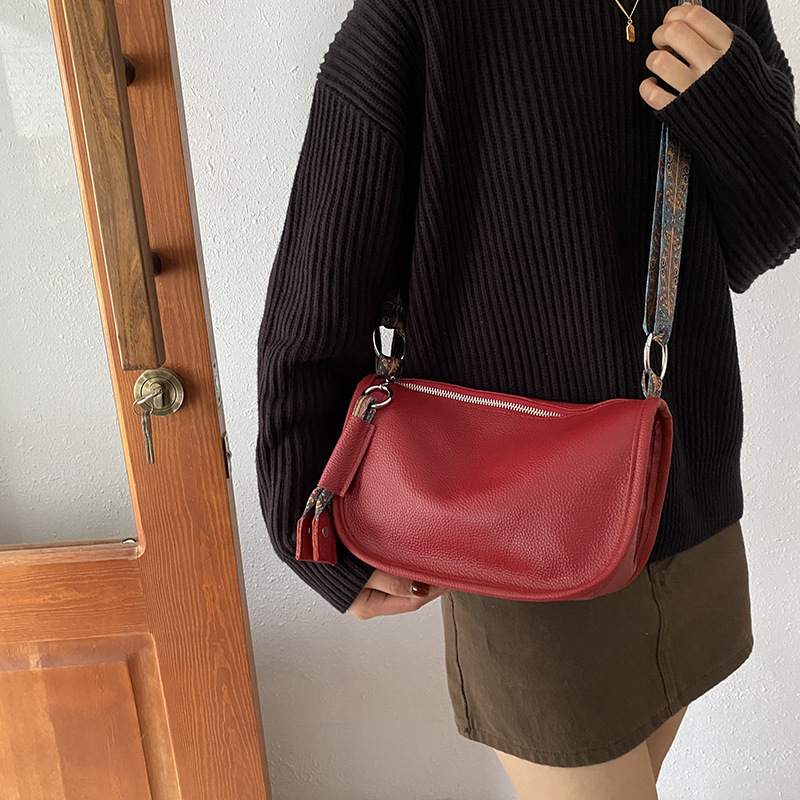 First Layer Cowhide Bag Women'S New Autumn And Winter Dumpling Bag Women'S Crossbody Bag Large Capacity Shoulder Bag Genuine Leather Women'S Bag Trendy-pliege