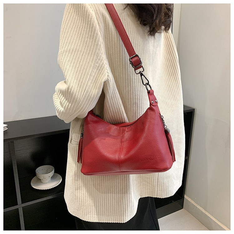 Cross-Border Popular Underarm Bag, Toe-Layer Cowhide Style, Retro And Versatile One-Shoulder Women'S Bag, Fashionable One-Shoulder Cross-Body Bag, Trendy-pliege